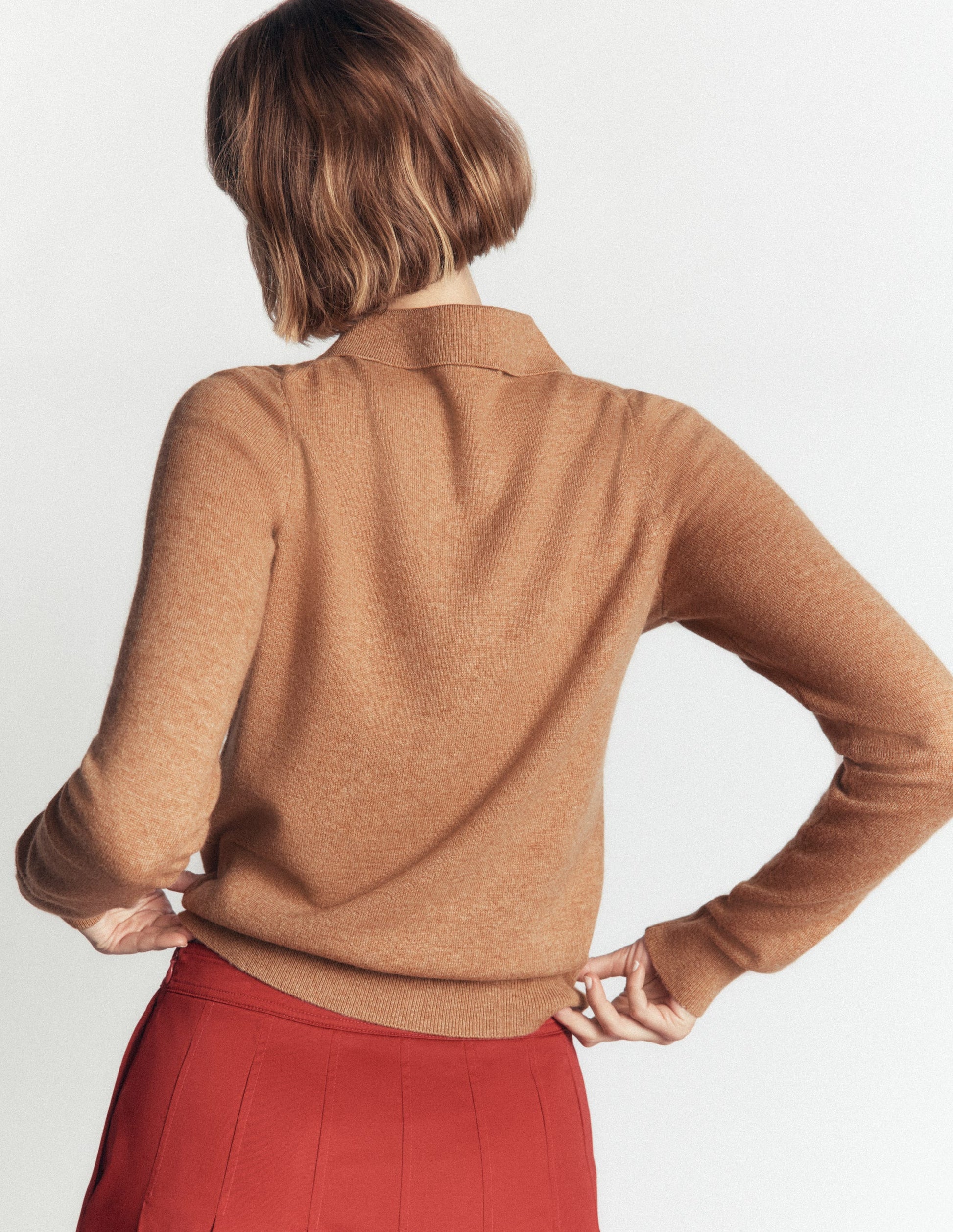 Bow Neck Knitted Jumper-Camel Melange-3