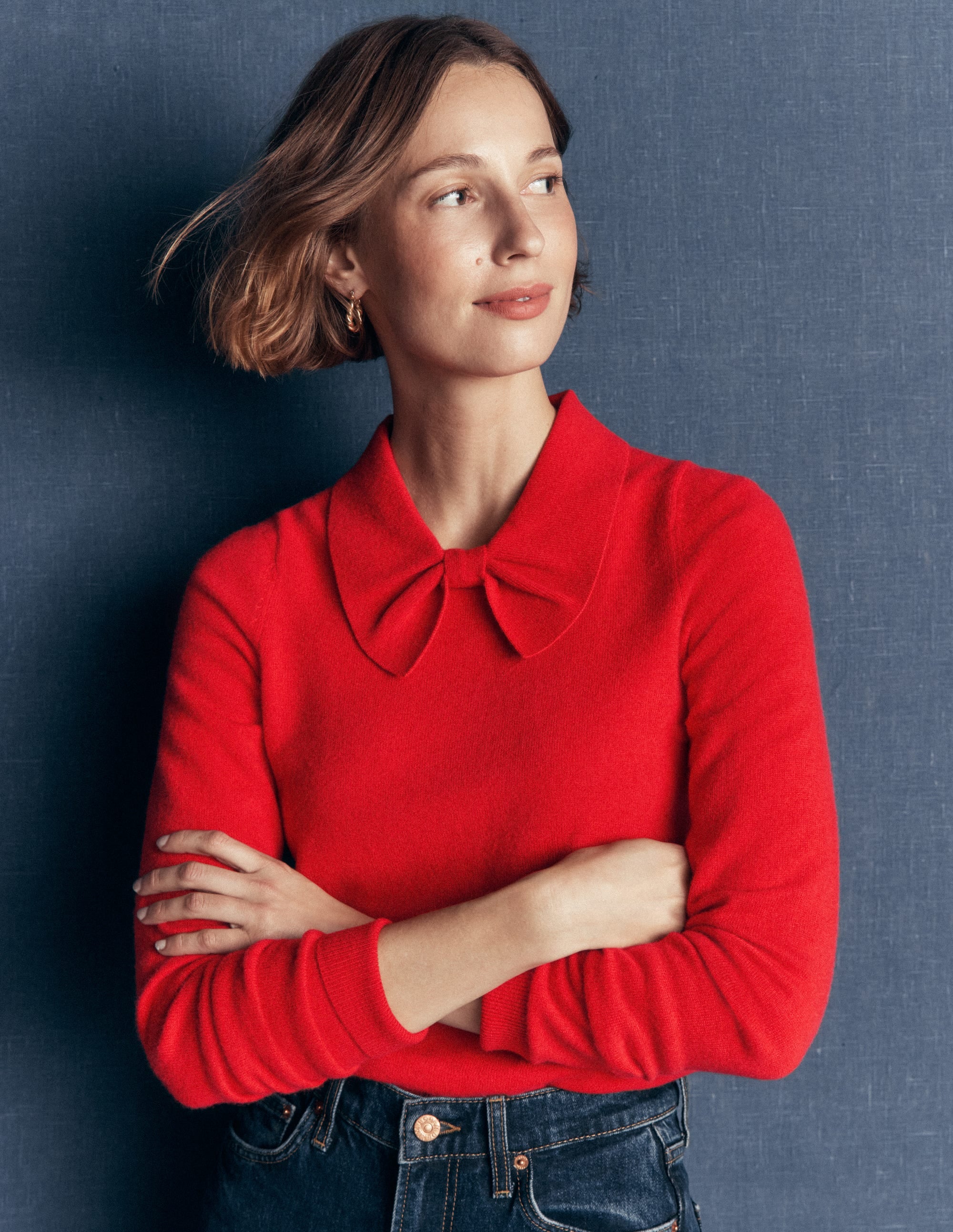Bow Neck Knitted Jumper-Poppy Red - Image 2