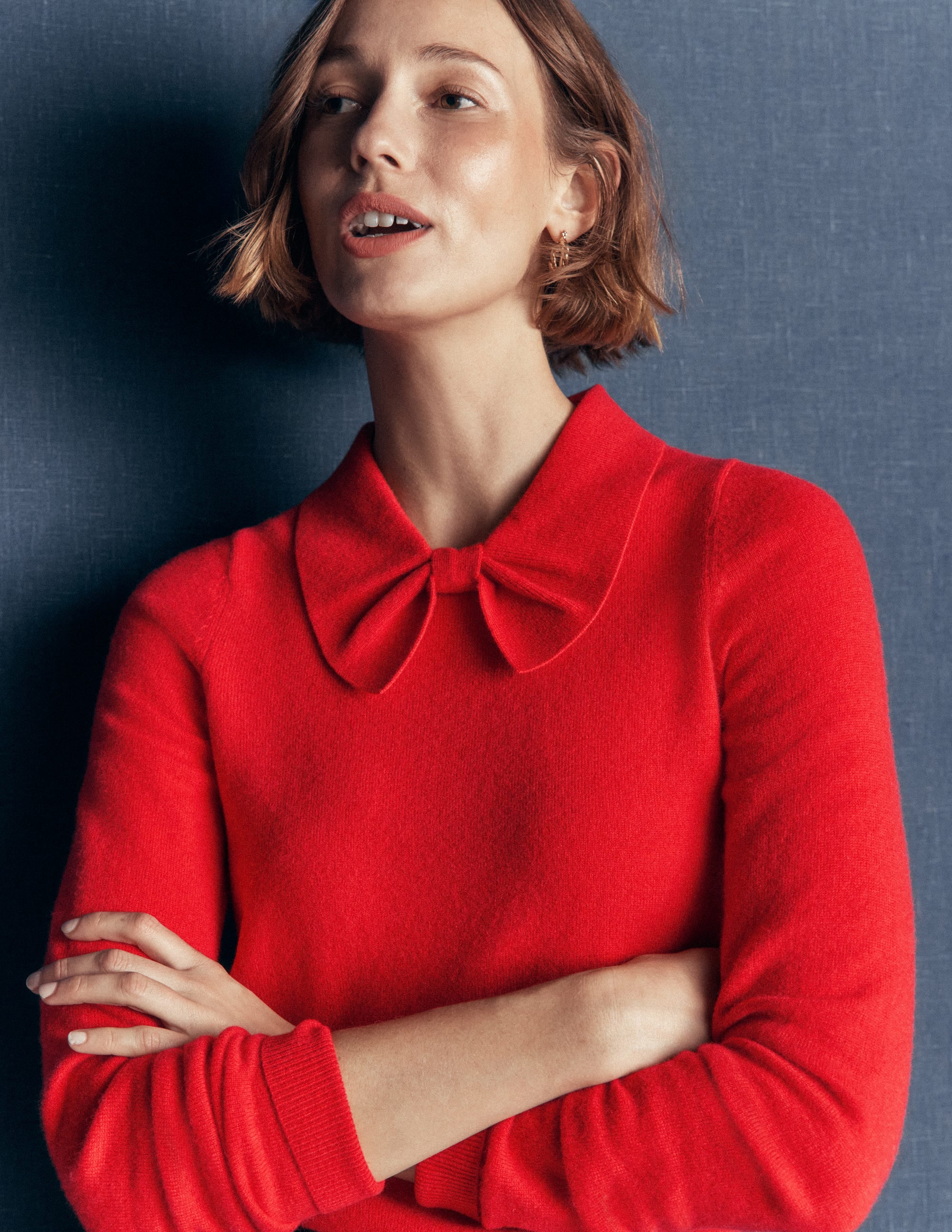Bow Neck Knitted Jumper-Poppy Red - Image 3