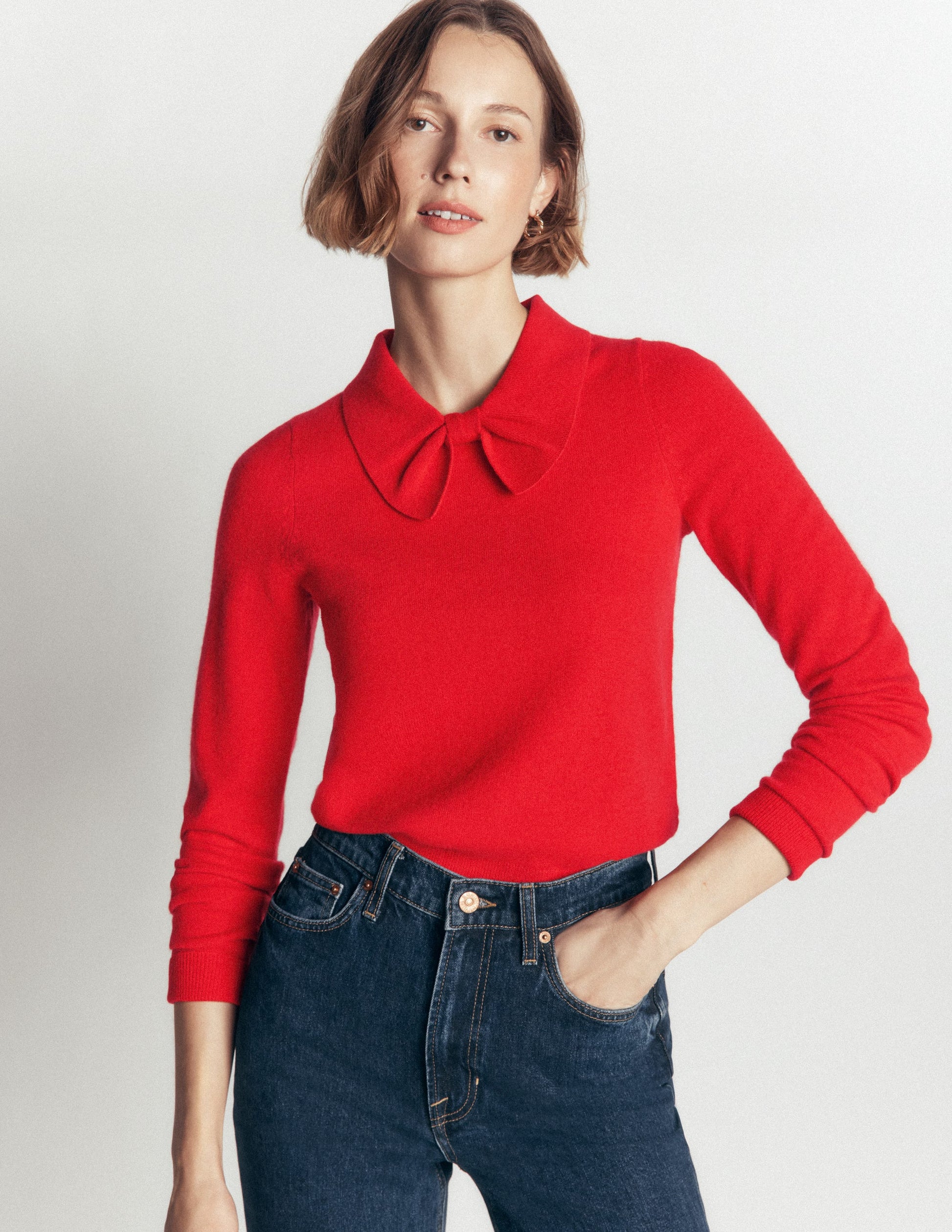 Bow Neck Knitted Jumper-Poppy Red-6
