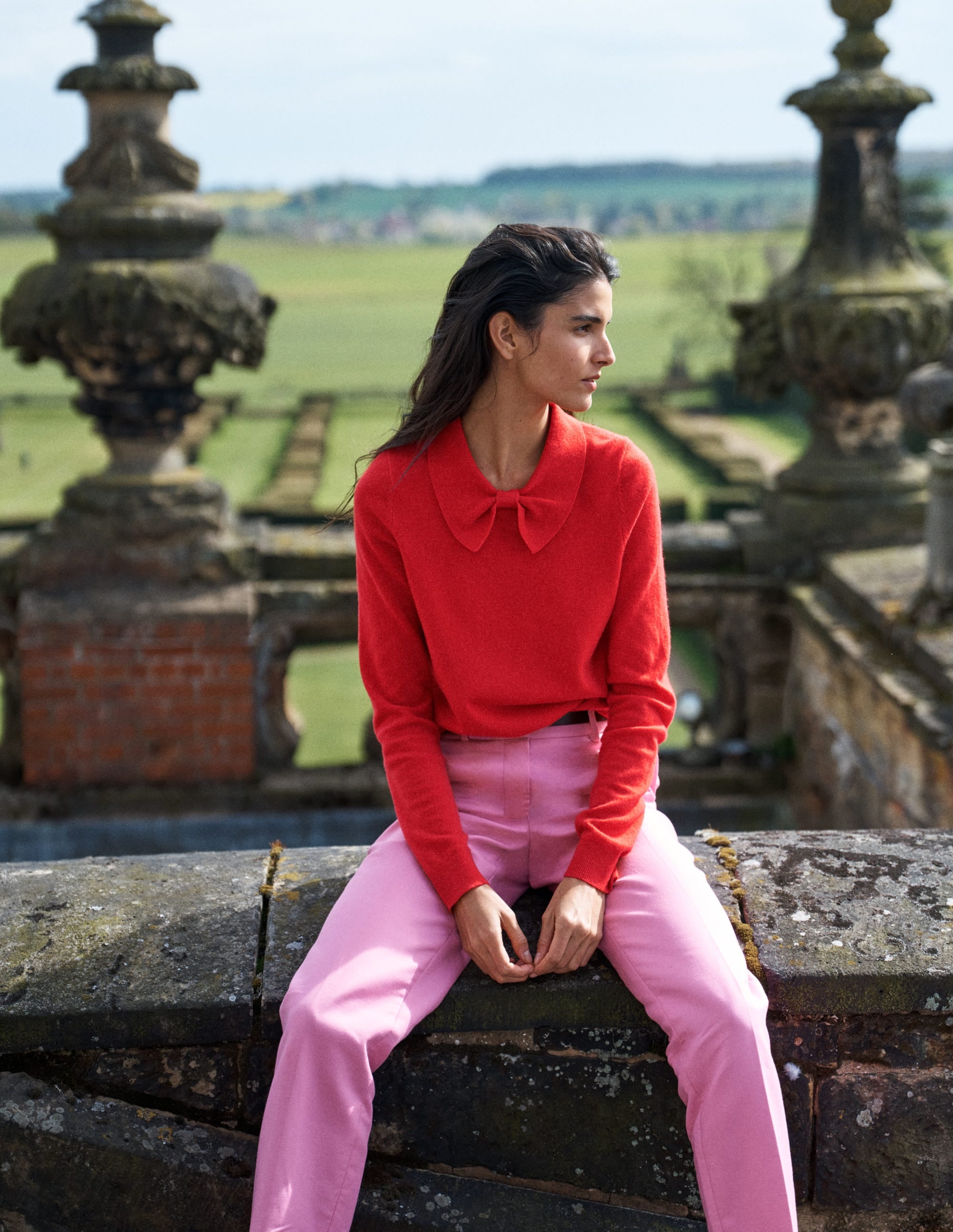 Bow Neck Knitted Jumper-Poppy Red - Image 1