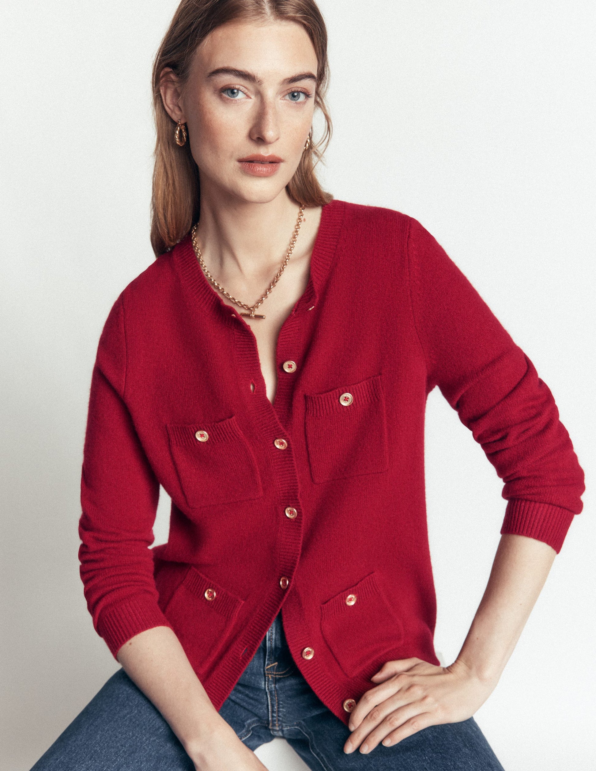 Marianne Merino Wool Cardigan-Crimson Red-2