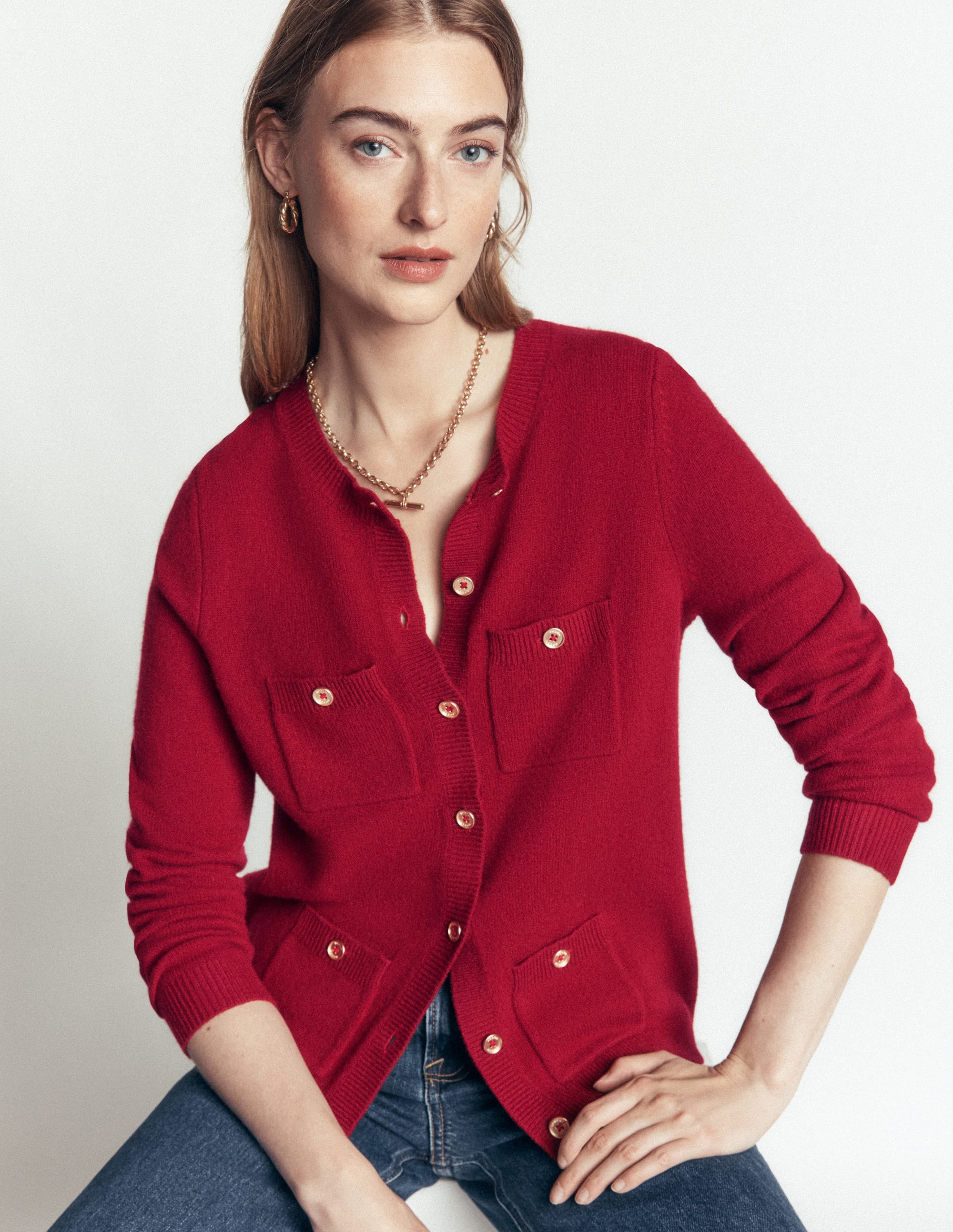 Marianne Merino Wool Cardigan-Crimson Red - Image 2