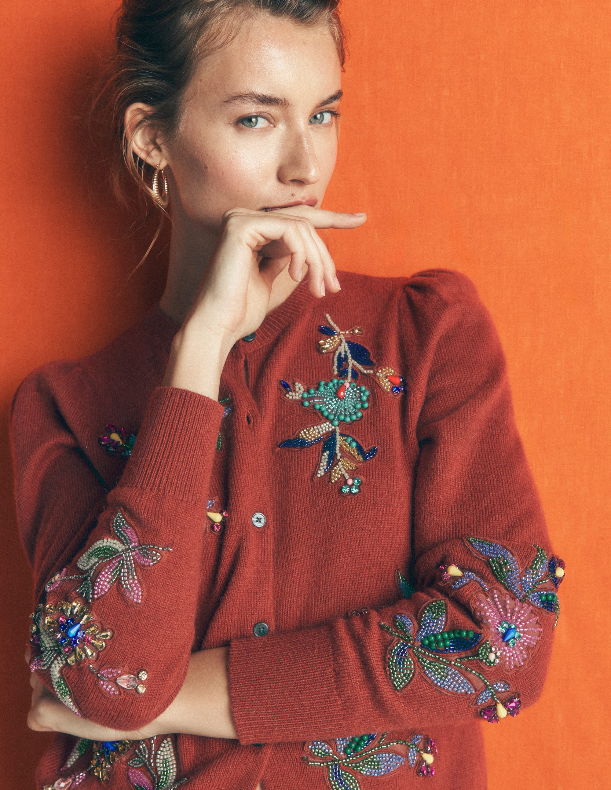 Ria Embellished Knit Cardigan-Gingerbread - Image 3