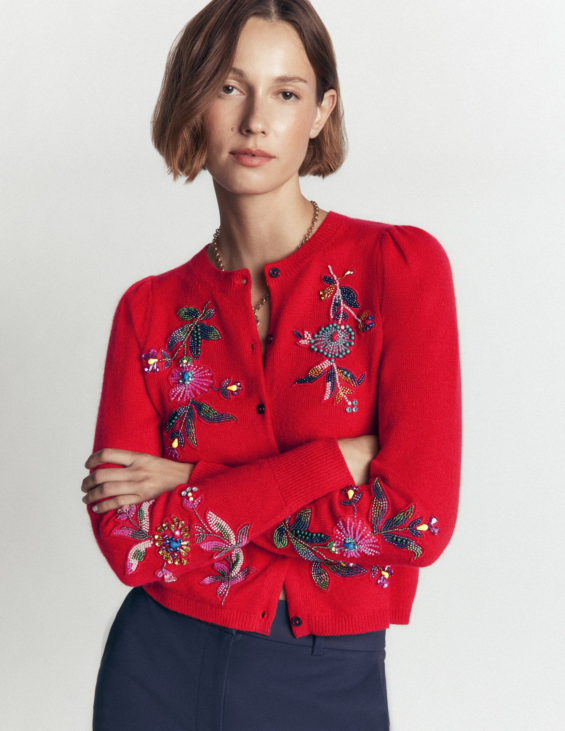 Ria Embellished Knit Cardigan-Poppy Red-1