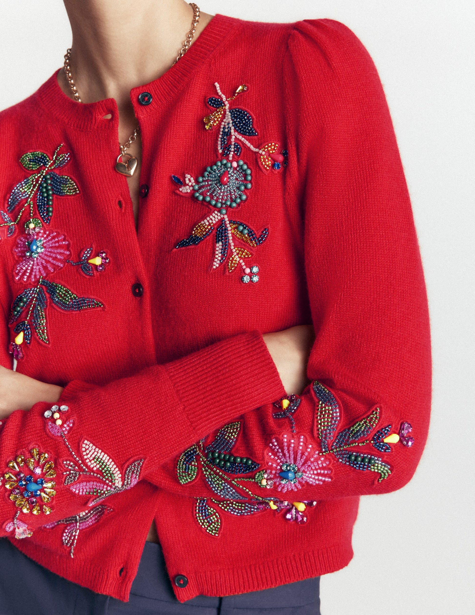 Ria Embellished Knit Cardigan-Poppy Red-2