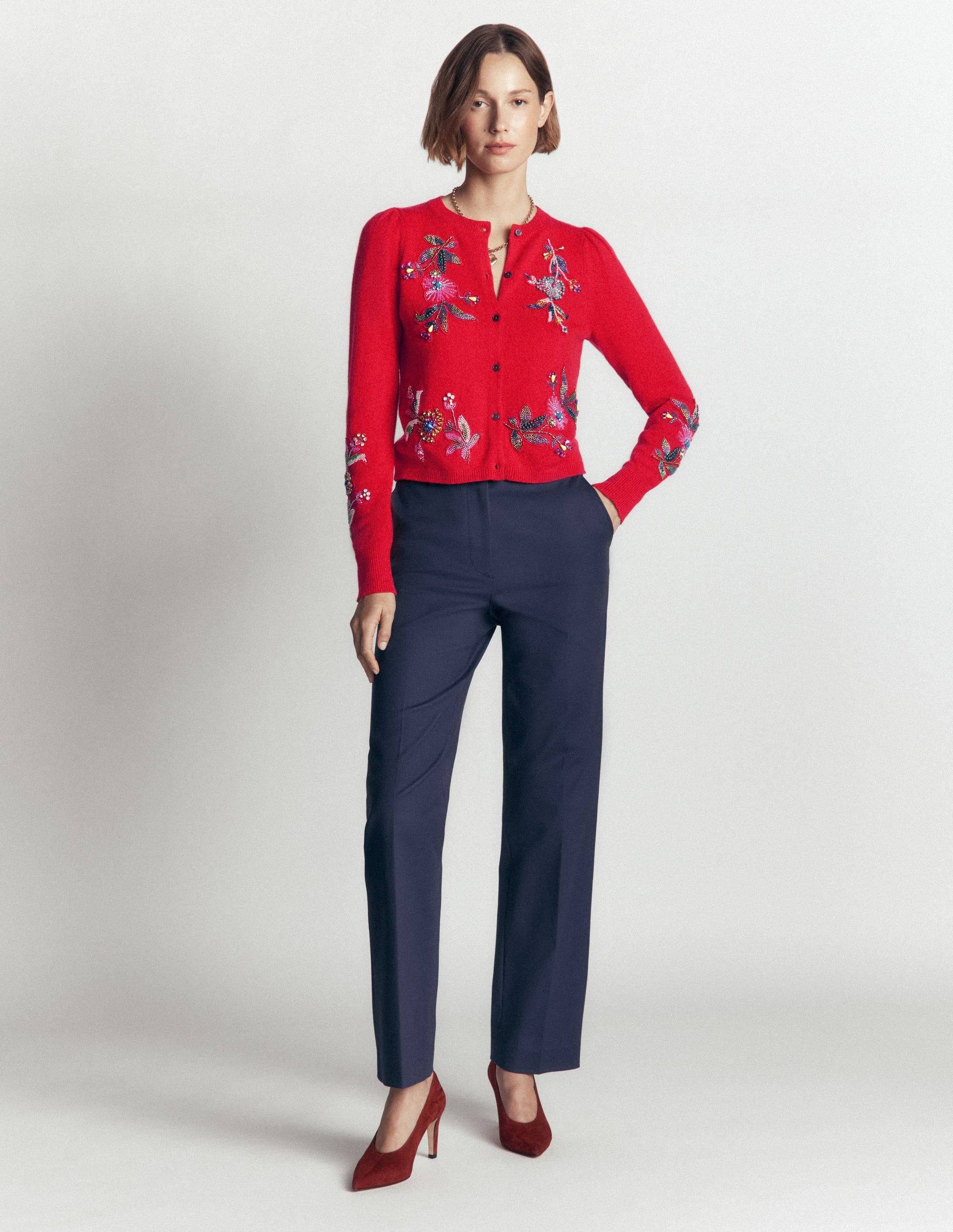 Ria Embellished Knit Cardigan-Poppy Red - Image 4