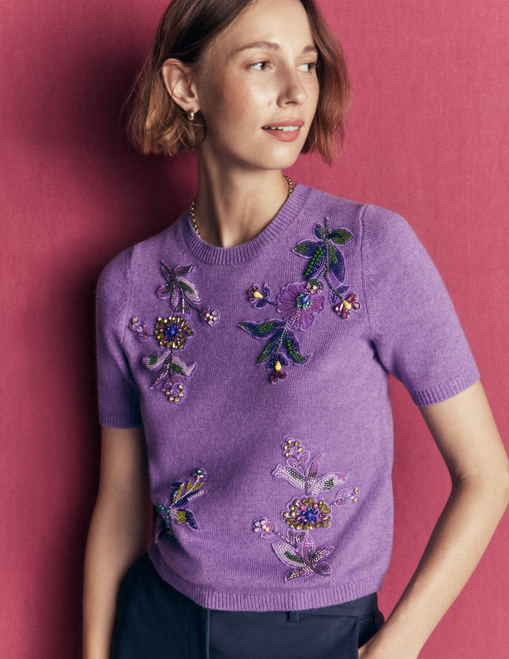 Ria Embellished Knit T-Shirt-Amethyst Purple