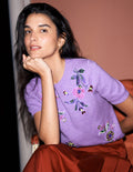 Ria Embellished Knit T-Shirt-Amethyst Purple