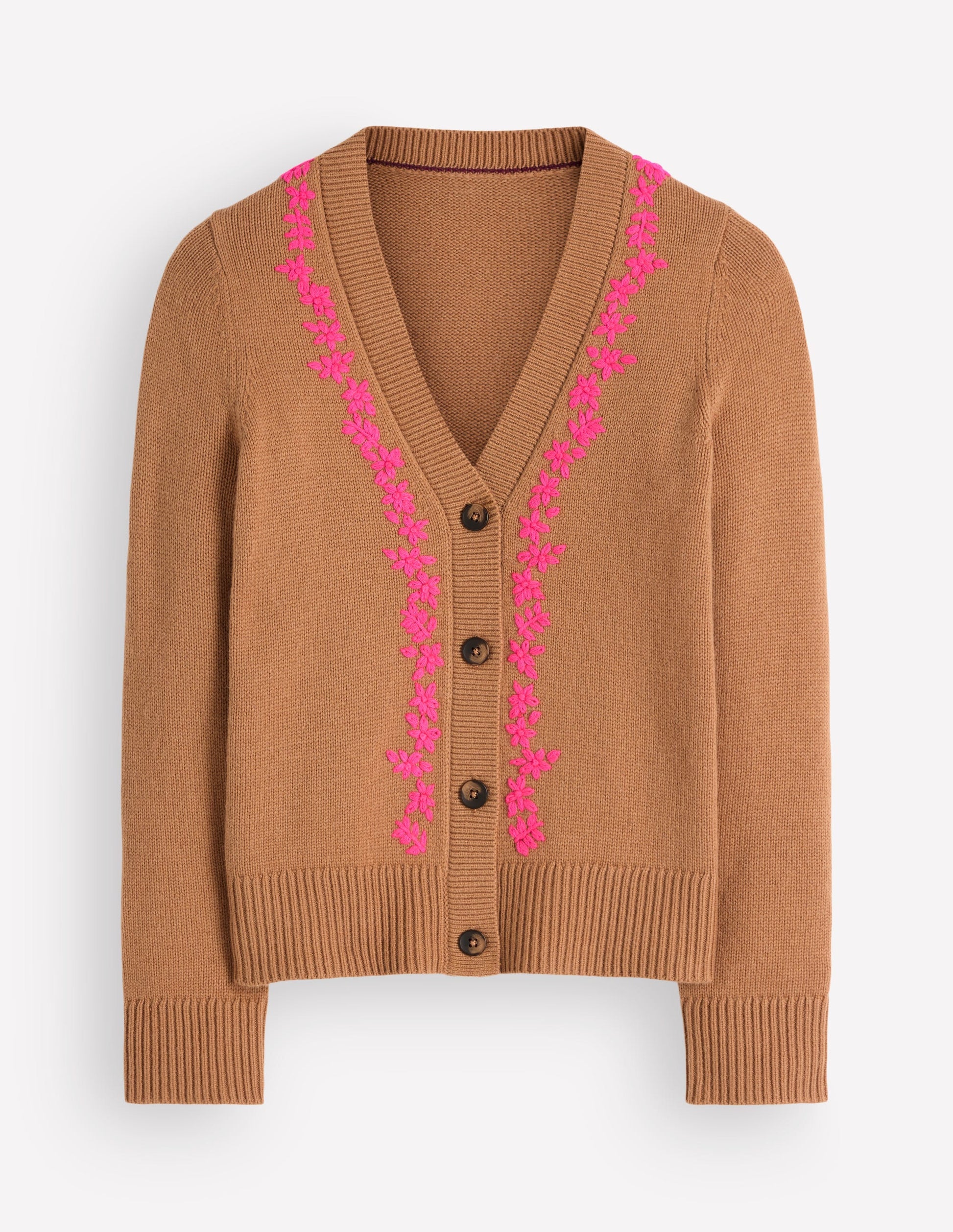 Ella Embroidered Knit Cardigan-Camel, Embroidery-5