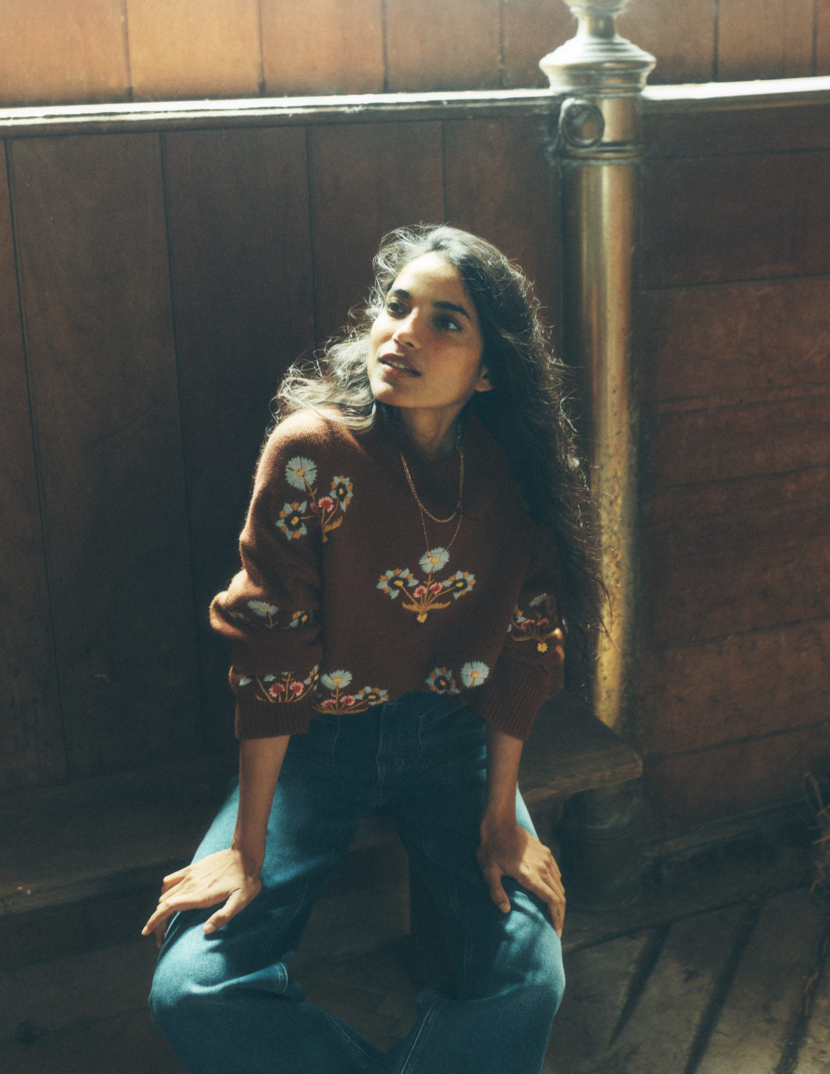 Ella Embroidered Knit Jumper-Raw Umber, Floral - Image 1