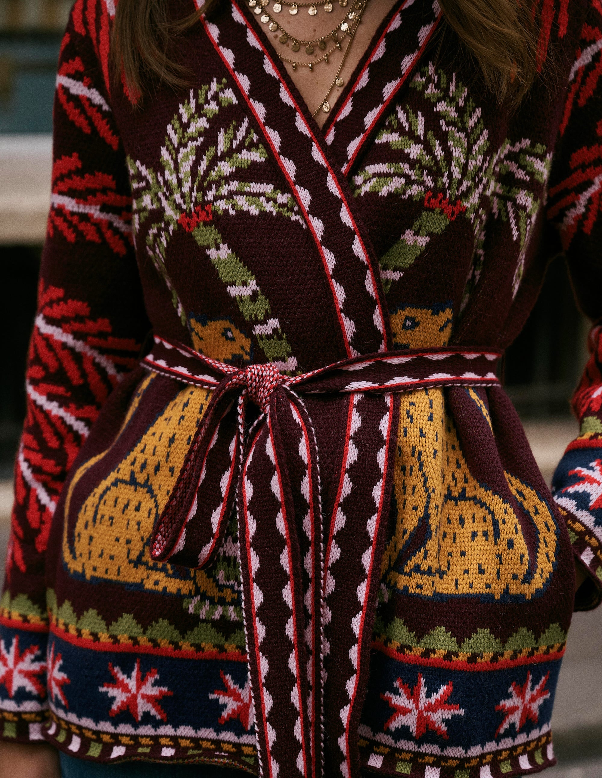 Belted Wrap Knitted Cardigan-Winetasting - Image 8