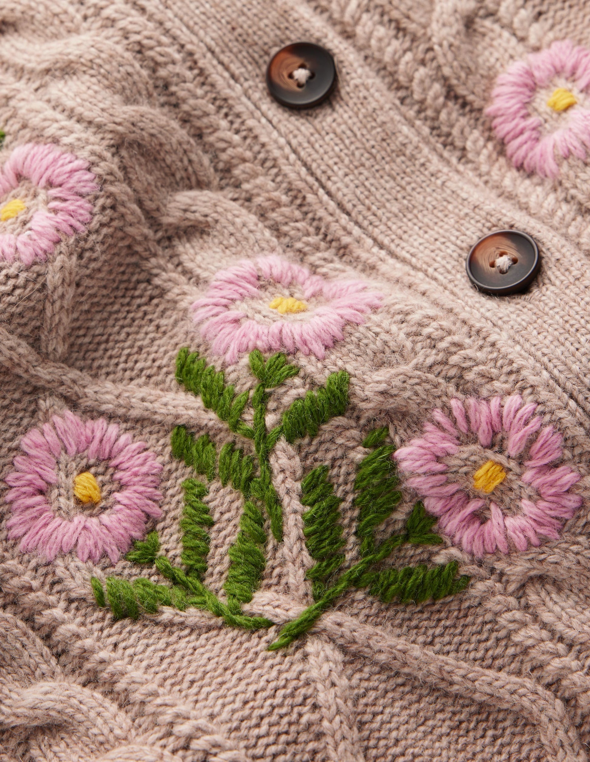Cable Knitted Cardigan-Mink Melange, Embroidery-10