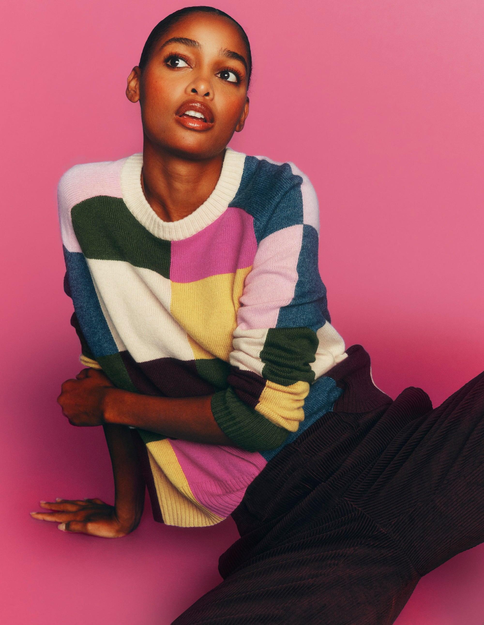 Ariadne Wool Blend Jumper-Multi Gingham - Image 1