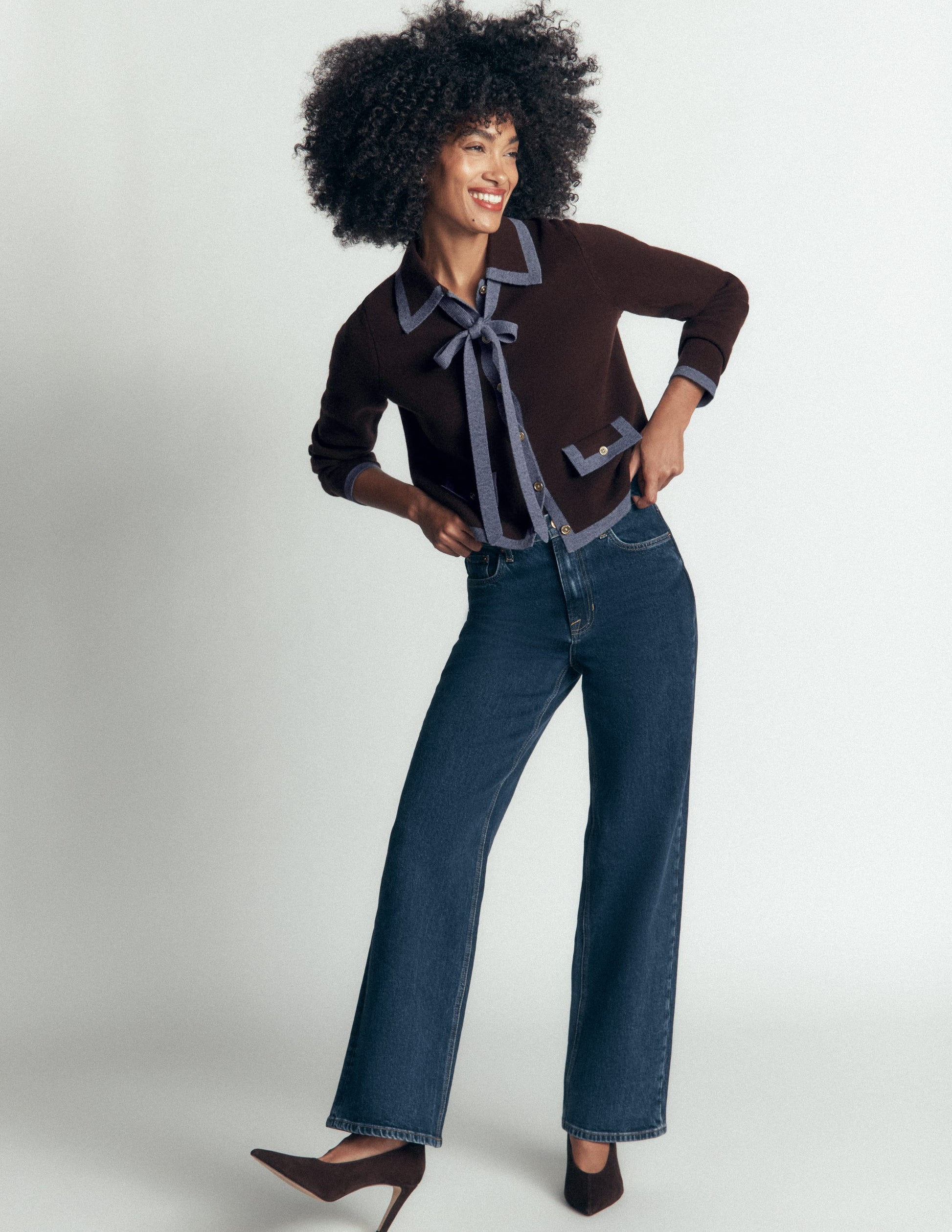 Elizabeth Bow Knitted Jacket-Bitter Chocolate-1