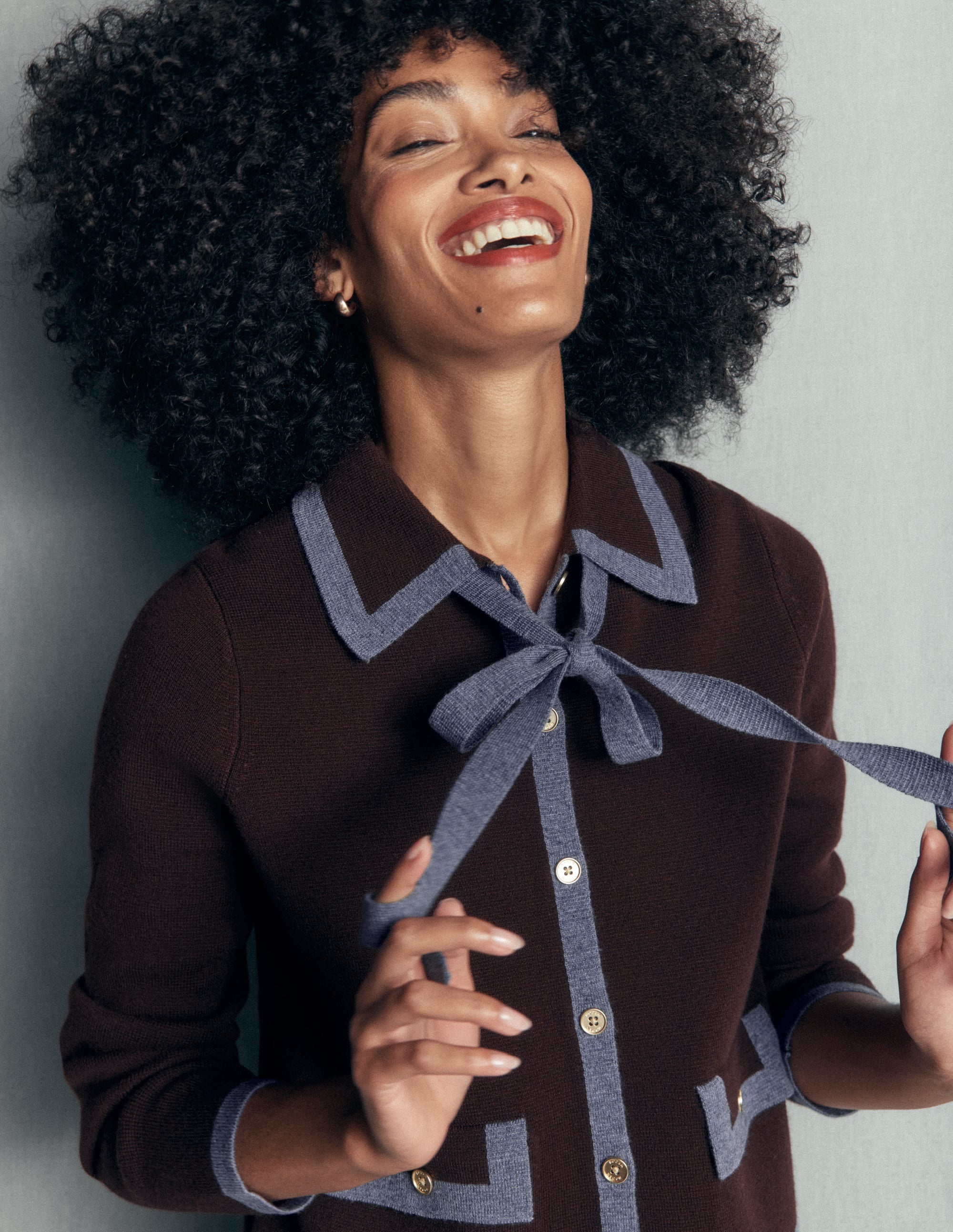 Elizabeth Bow Knitted Jacket-Bitter Chocolate - Image 2