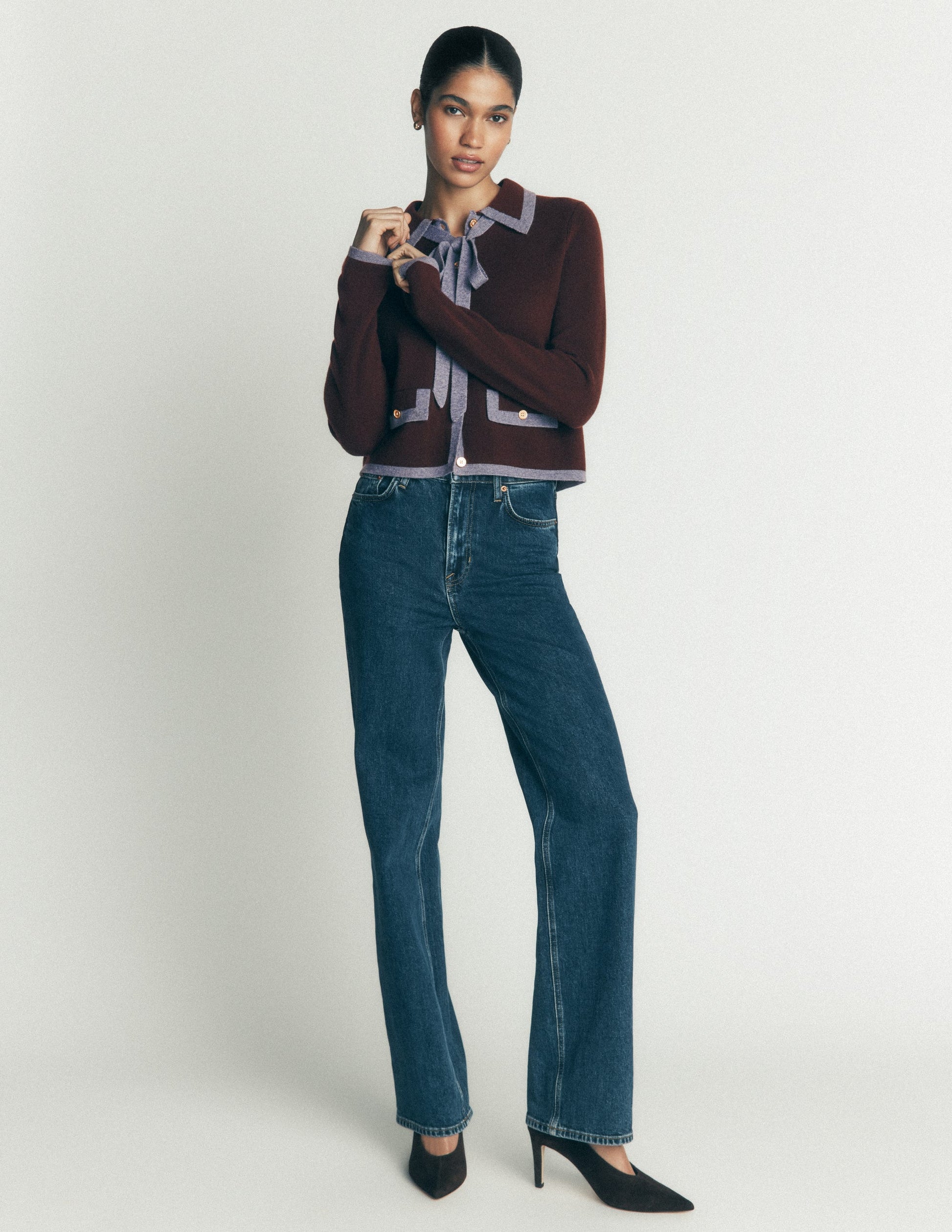 Elizabeth Bow Knitted Jacket-Bitter Chocolate-5