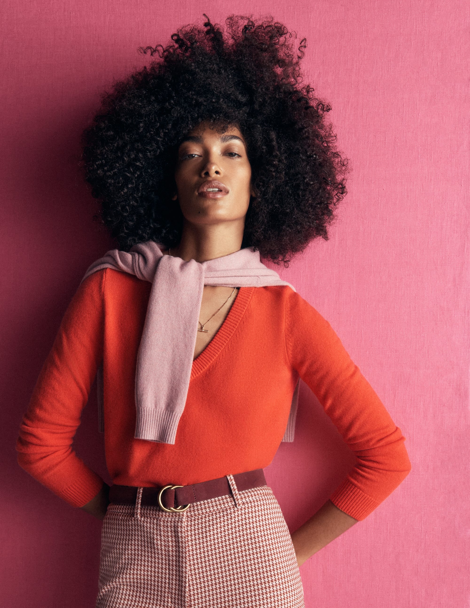 Elsie Cashmere V Neck Jumper-Orange Lily - Image 1