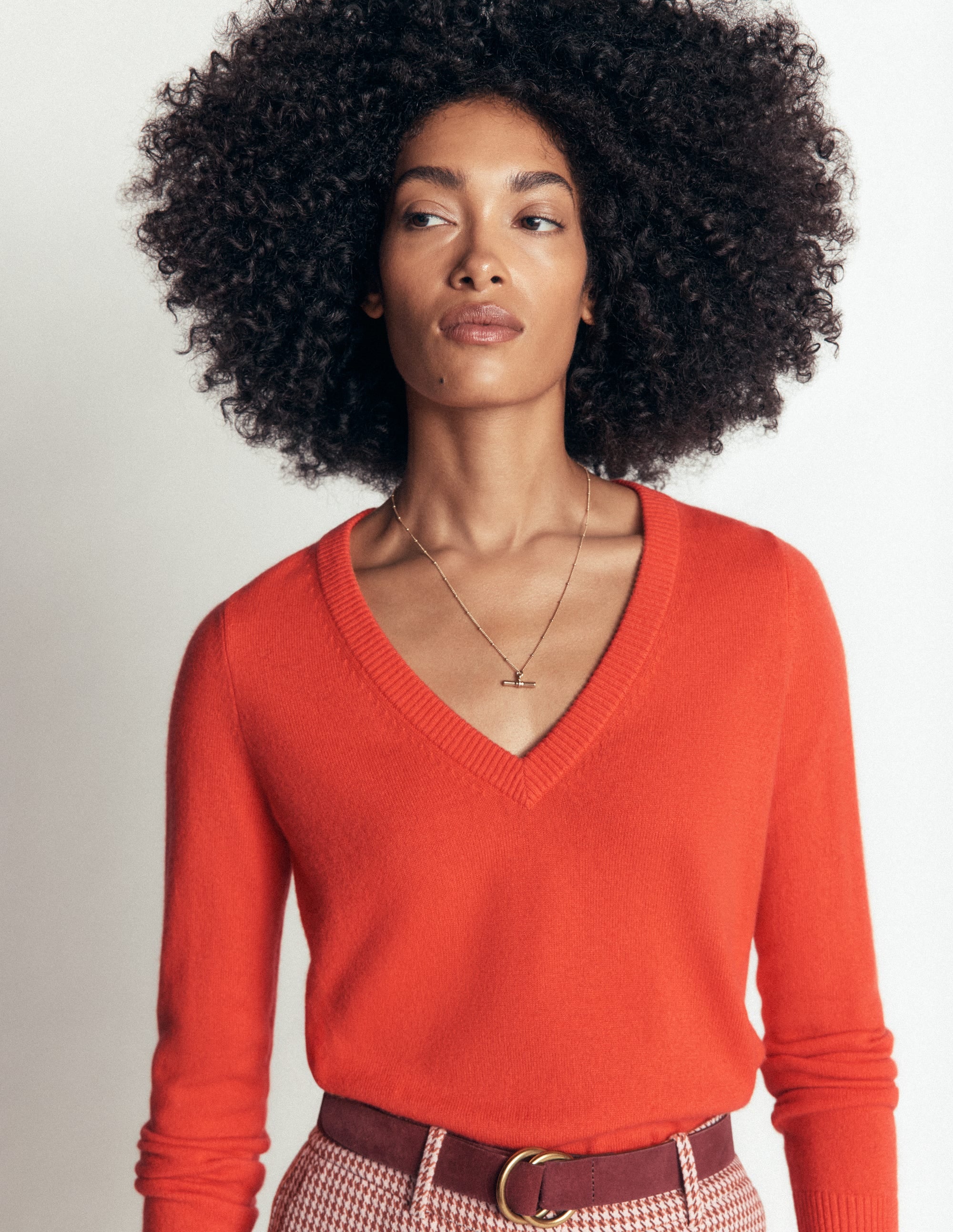 Elsie Cashmere V Neck Jumper-Orange Lily - Image 2