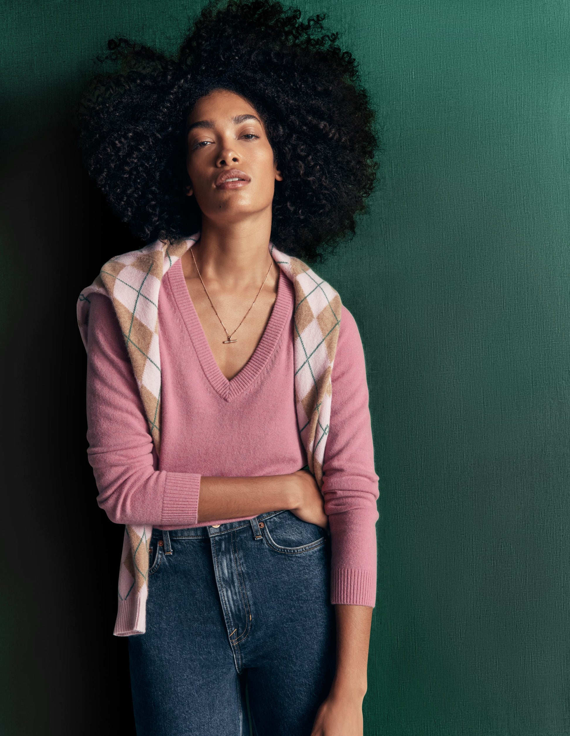 Elsie Cashmere V Neck Jumper-Pink Heather-1