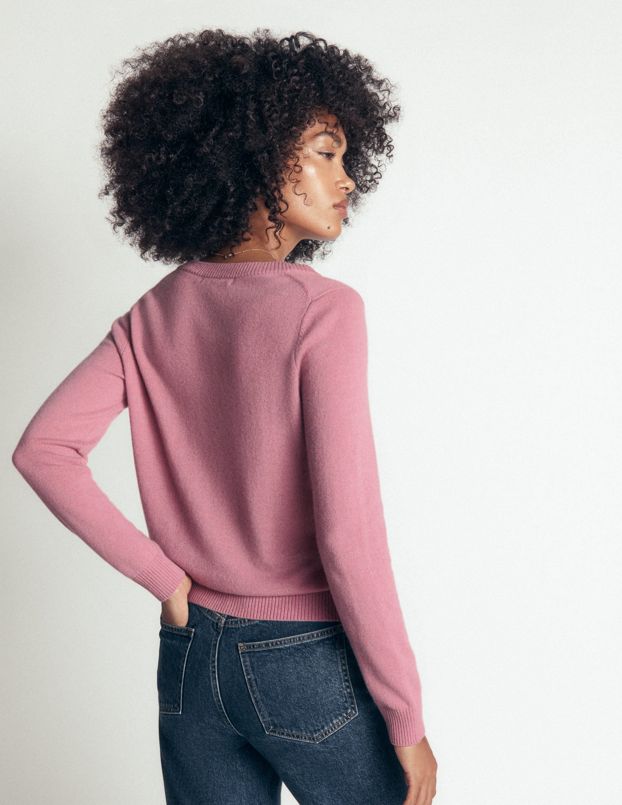 Elsie Cashmere V Neck Jumper-Pink Heather - Image 3