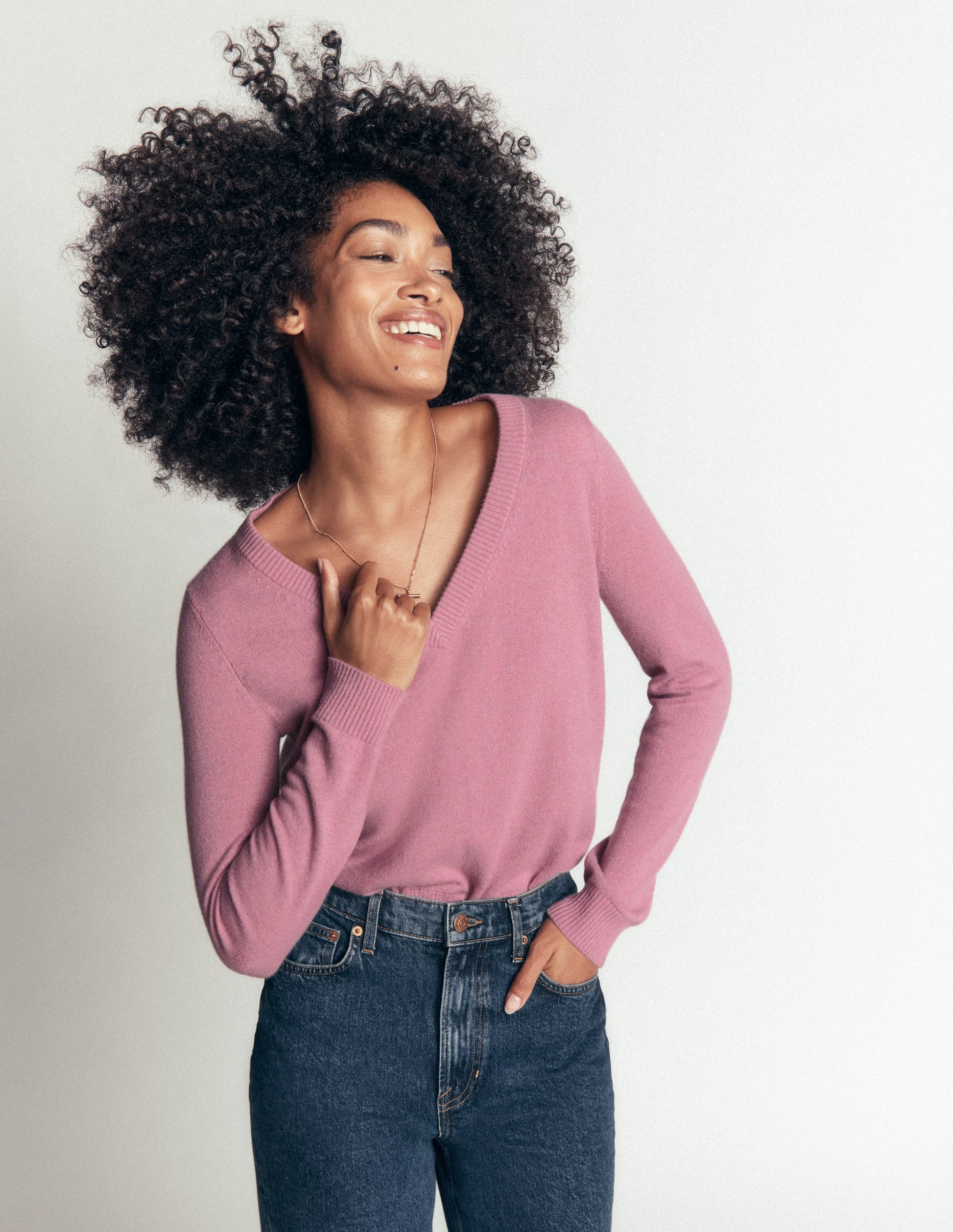 Elsie Cashmere V Neck Jumper-Pink Heather-4