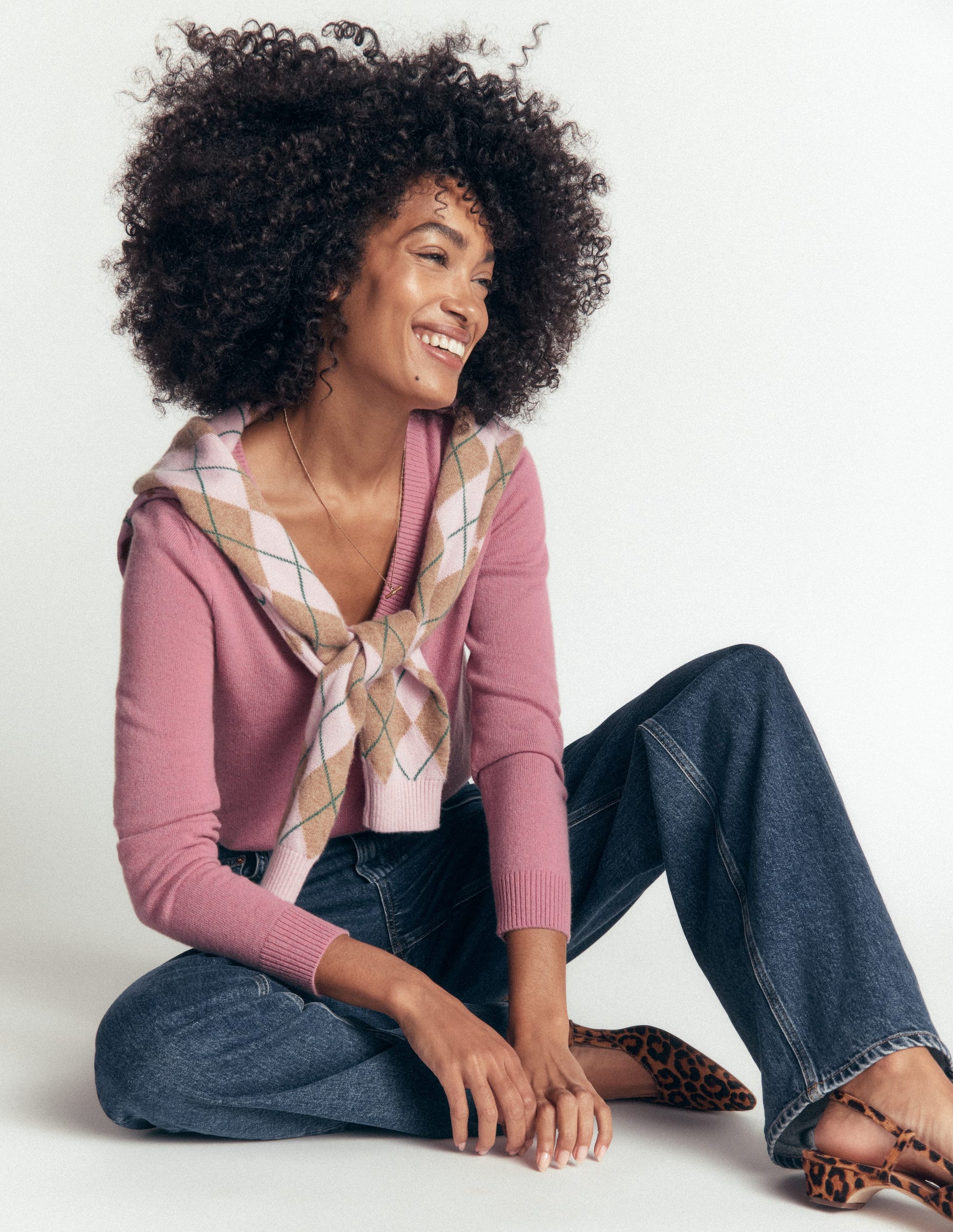 Elsie Cashmere V Neck Jumper-Pink Heather-5