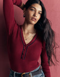 Paula Ribbed V Neck Jumper-Merlot