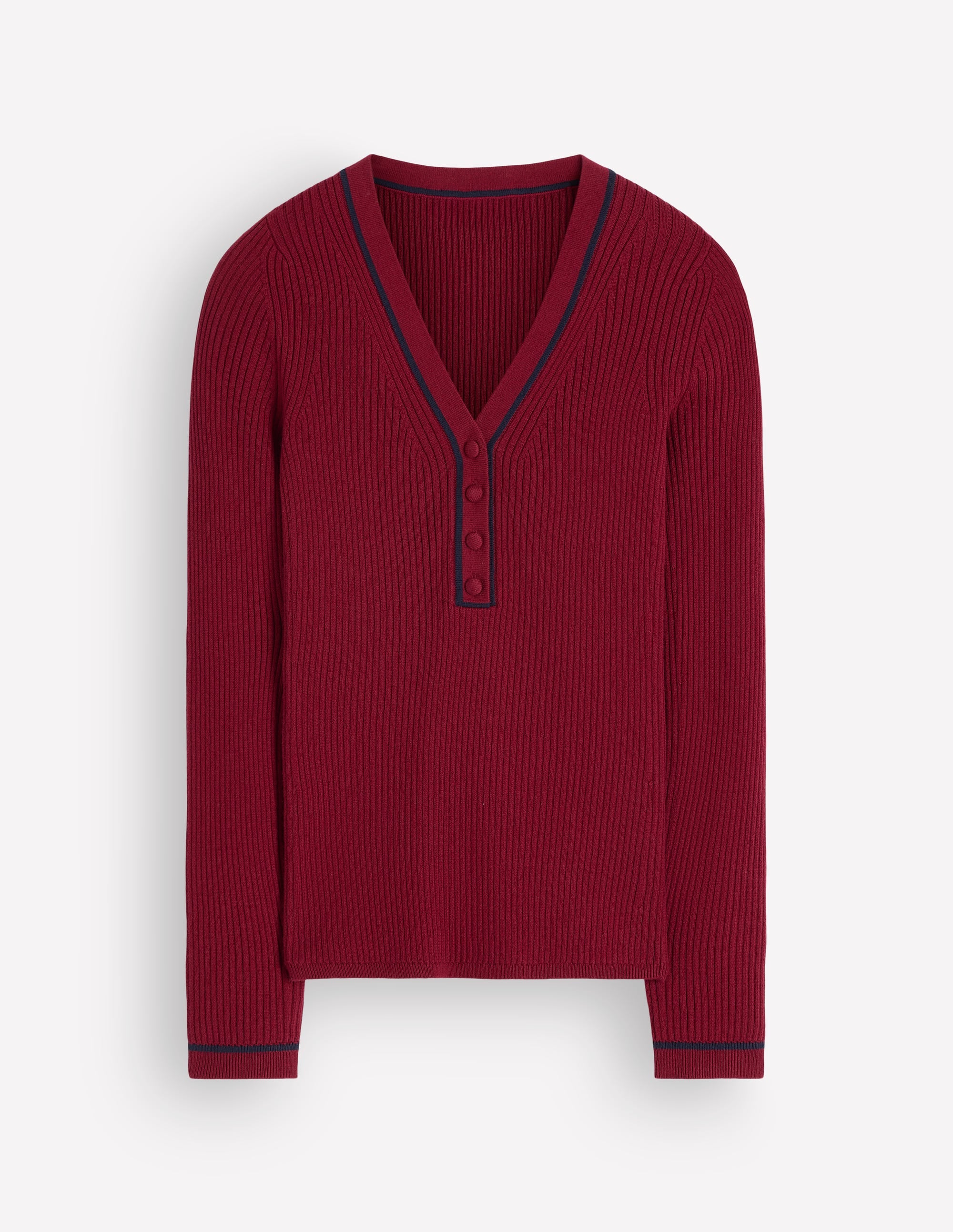Paula Ribbed V Neck Jumper-Merlot - Image 5