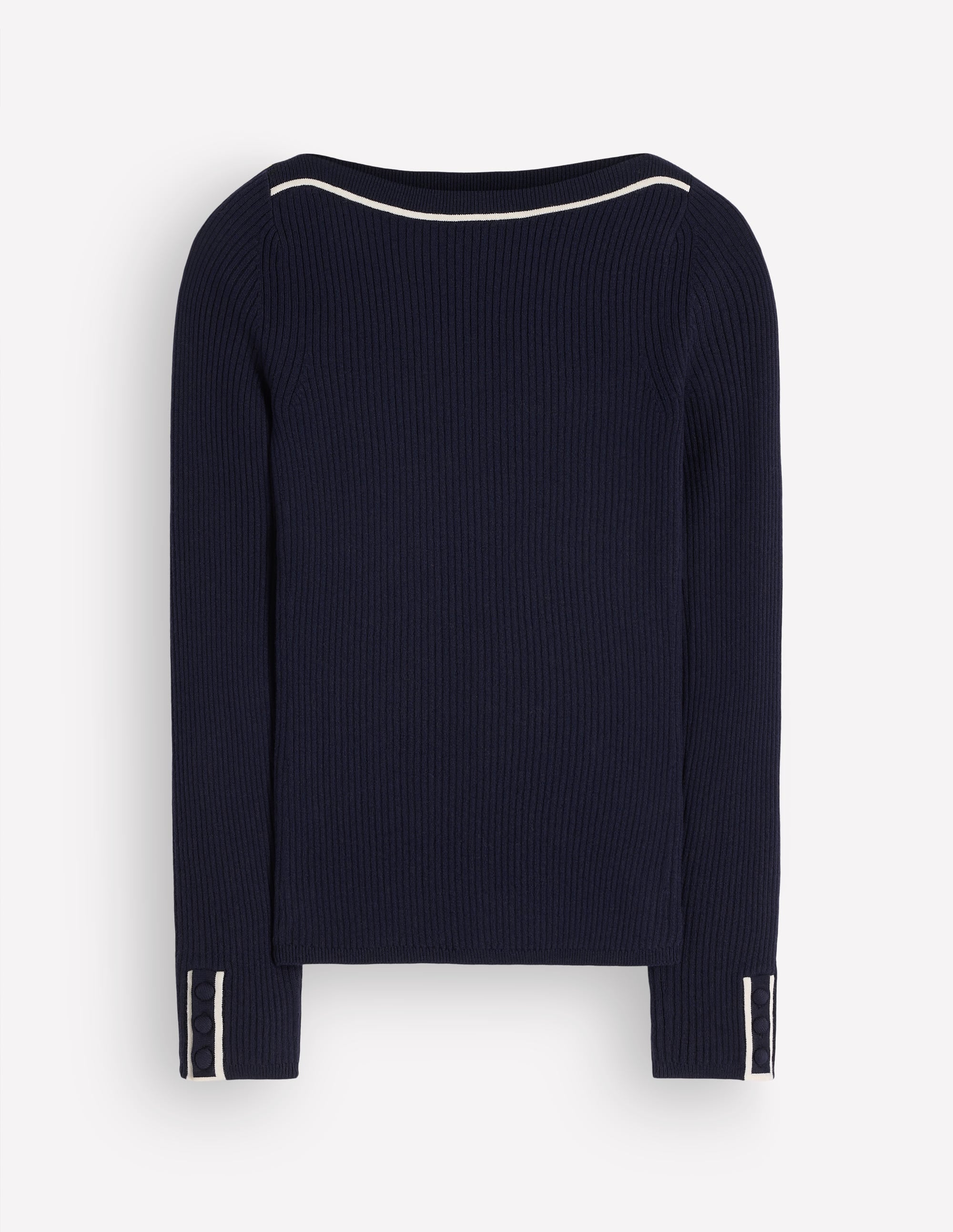 Paula Ribbed Boatneck Jumper-Navy - Image 5