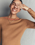 Paula Ribbed Boatneck Jumper-Camel