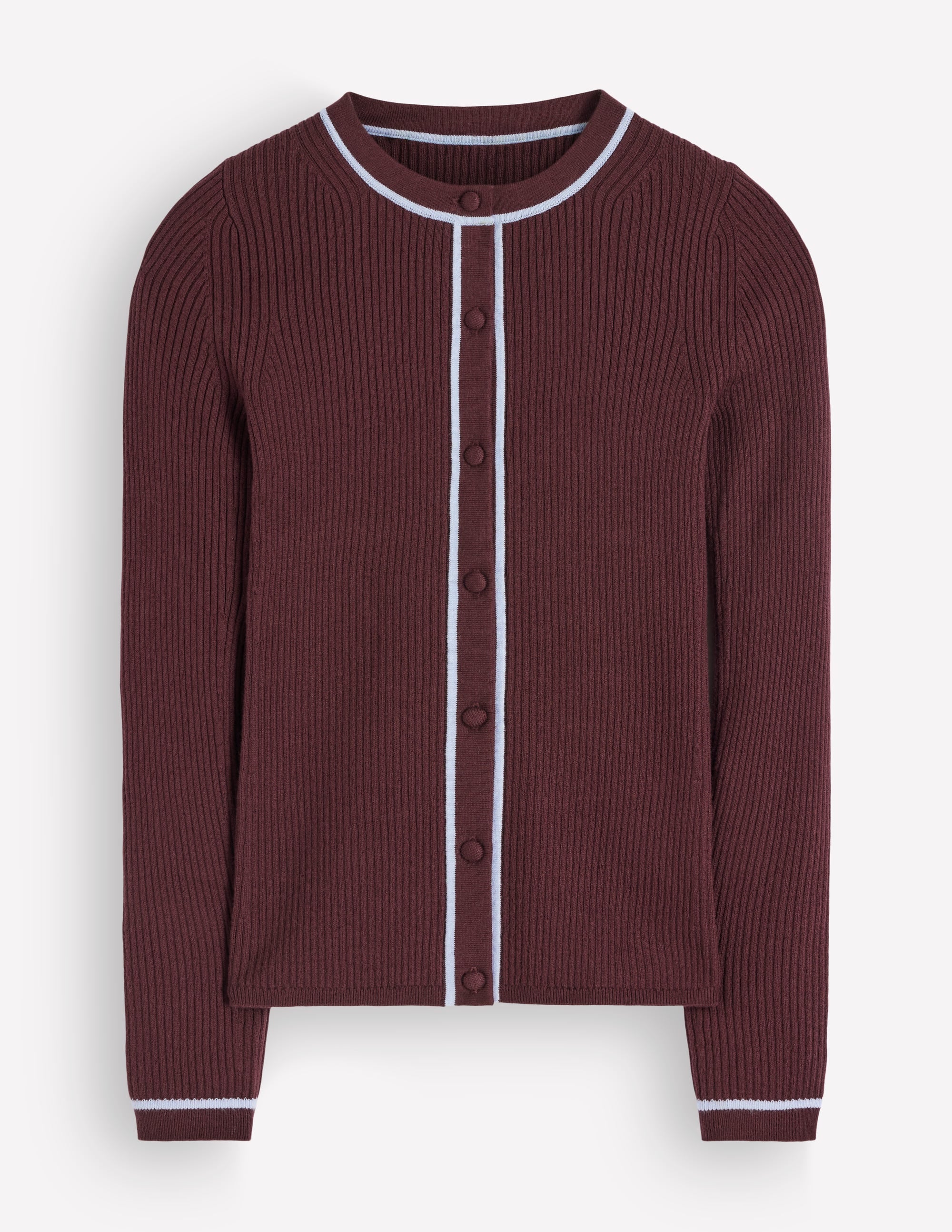 Paula Ribbed Crew Cardigan-Bitter Chocolate - Image 5