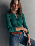 Paula Ribbed Crew Cardigan-Midnight Teal
