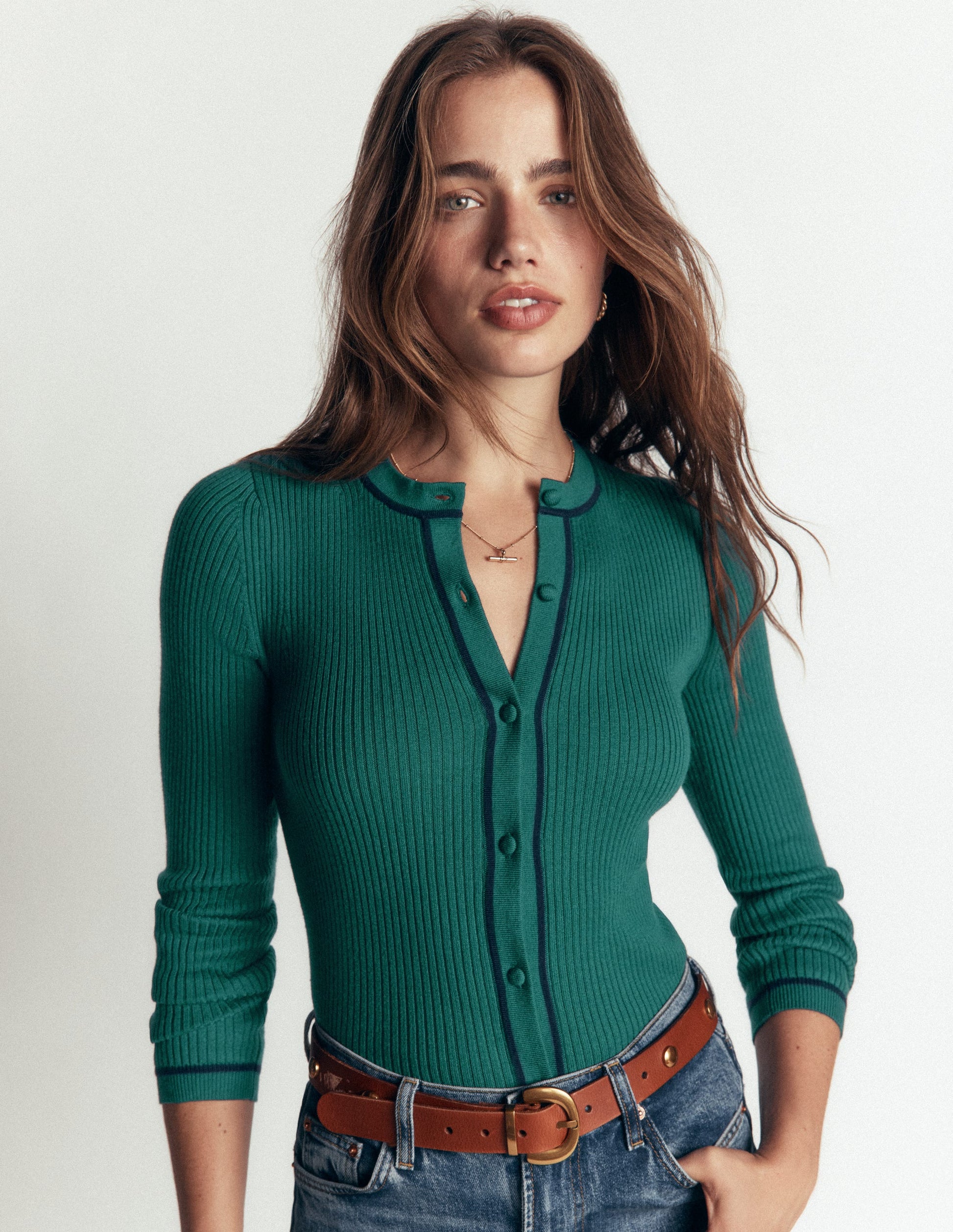 Paula Ribbed Crew Cardigan-Midnight Teal-5