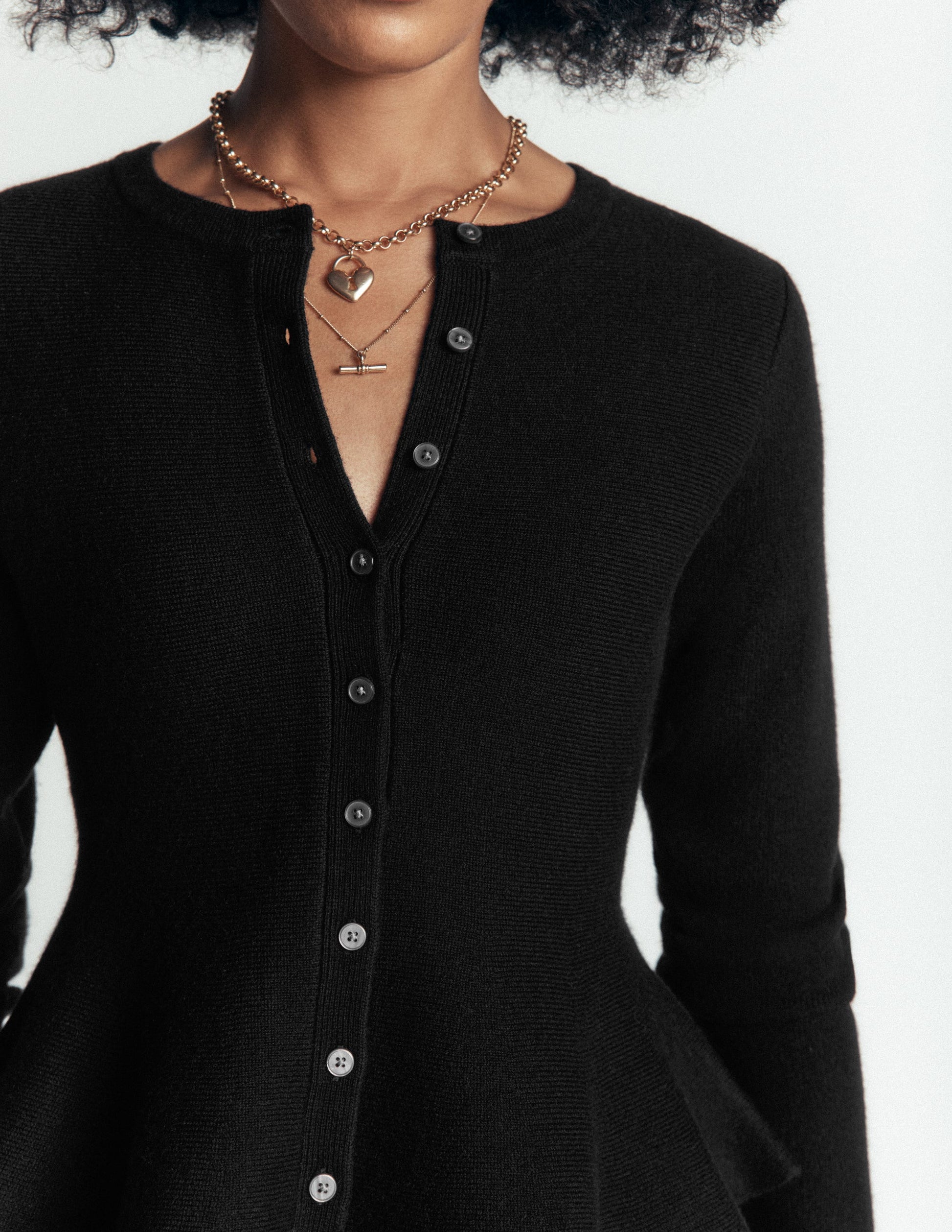 Fitted Wool Peplum Cardigan-Black-2