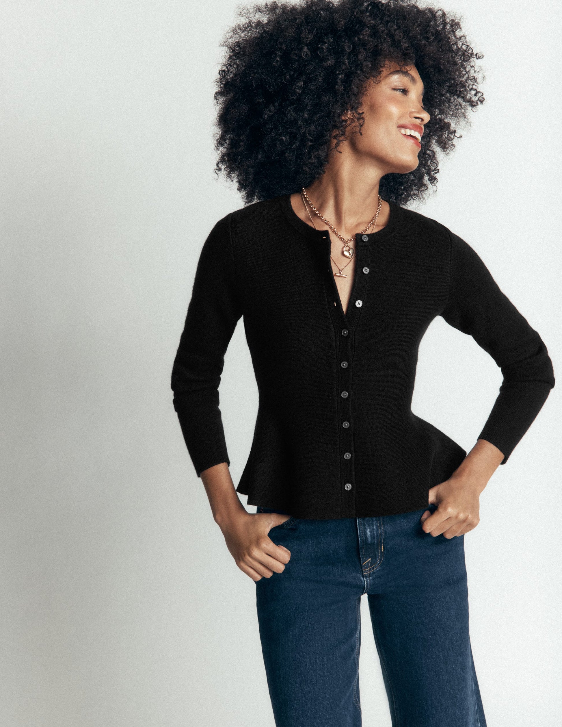 Fitted Wool Peplum Cardigan-Black-5