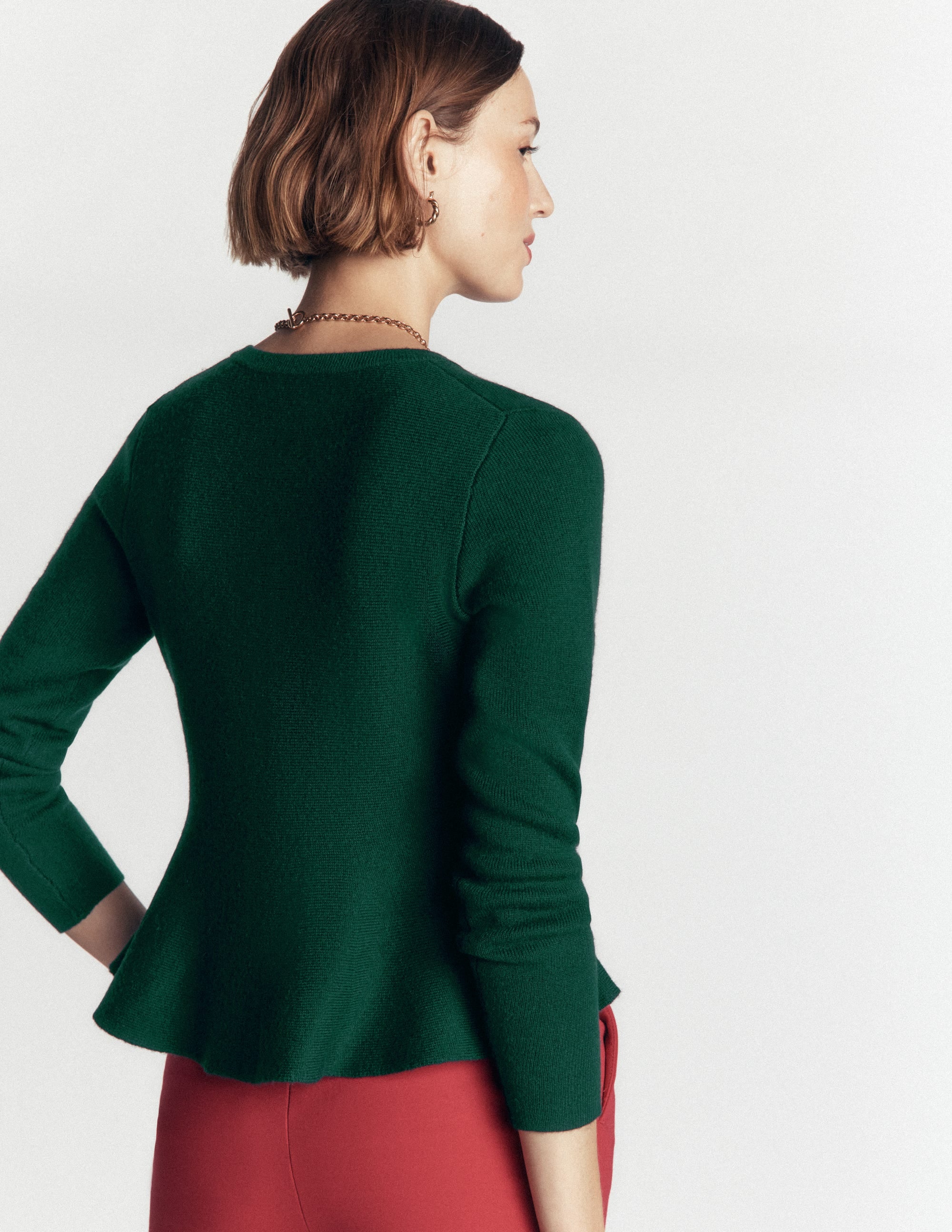 Fitted Wool Peplum Cardigan-Sea moss - Image 4