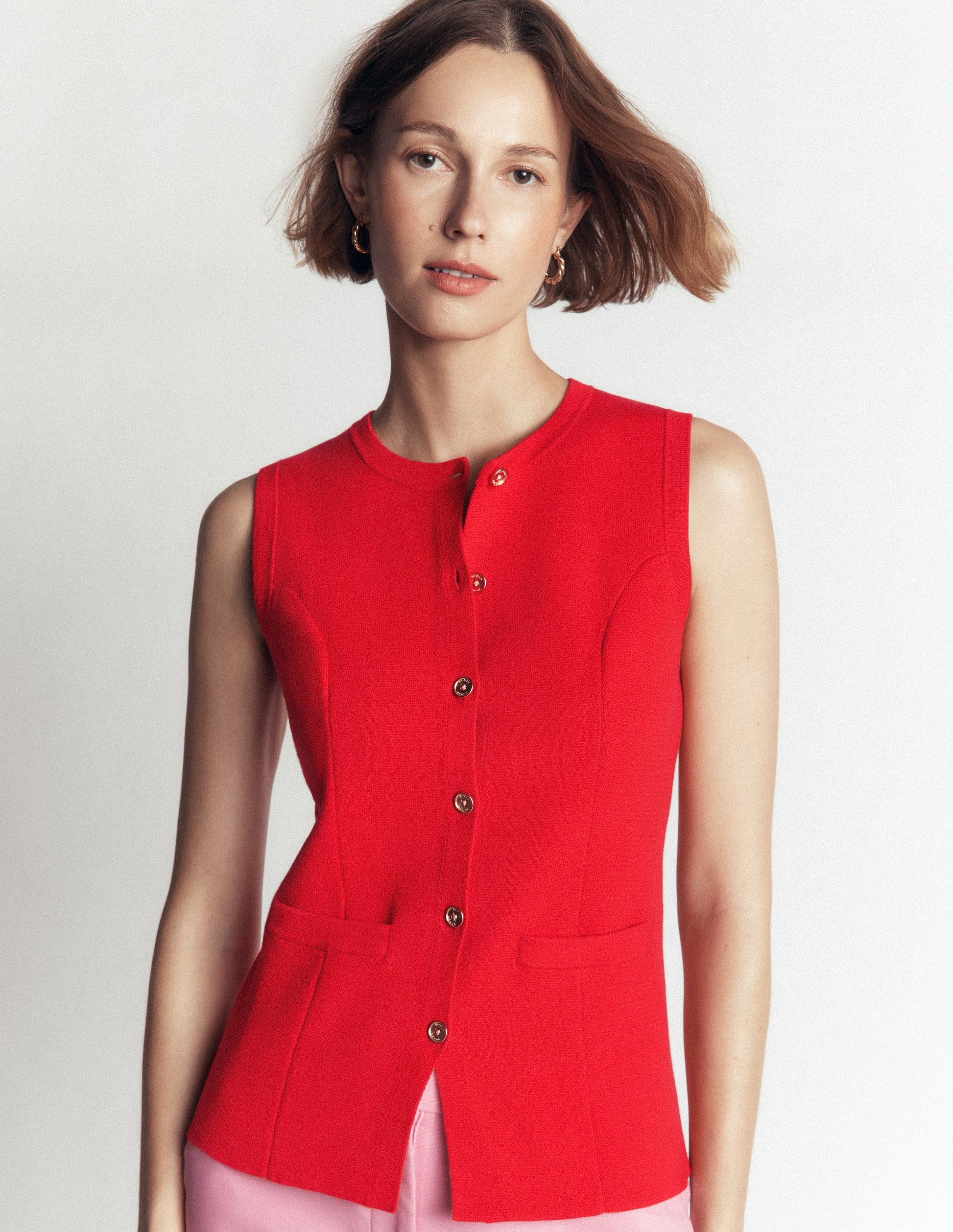 Crew Milano Knit Waistcoat-Poppy Red-2