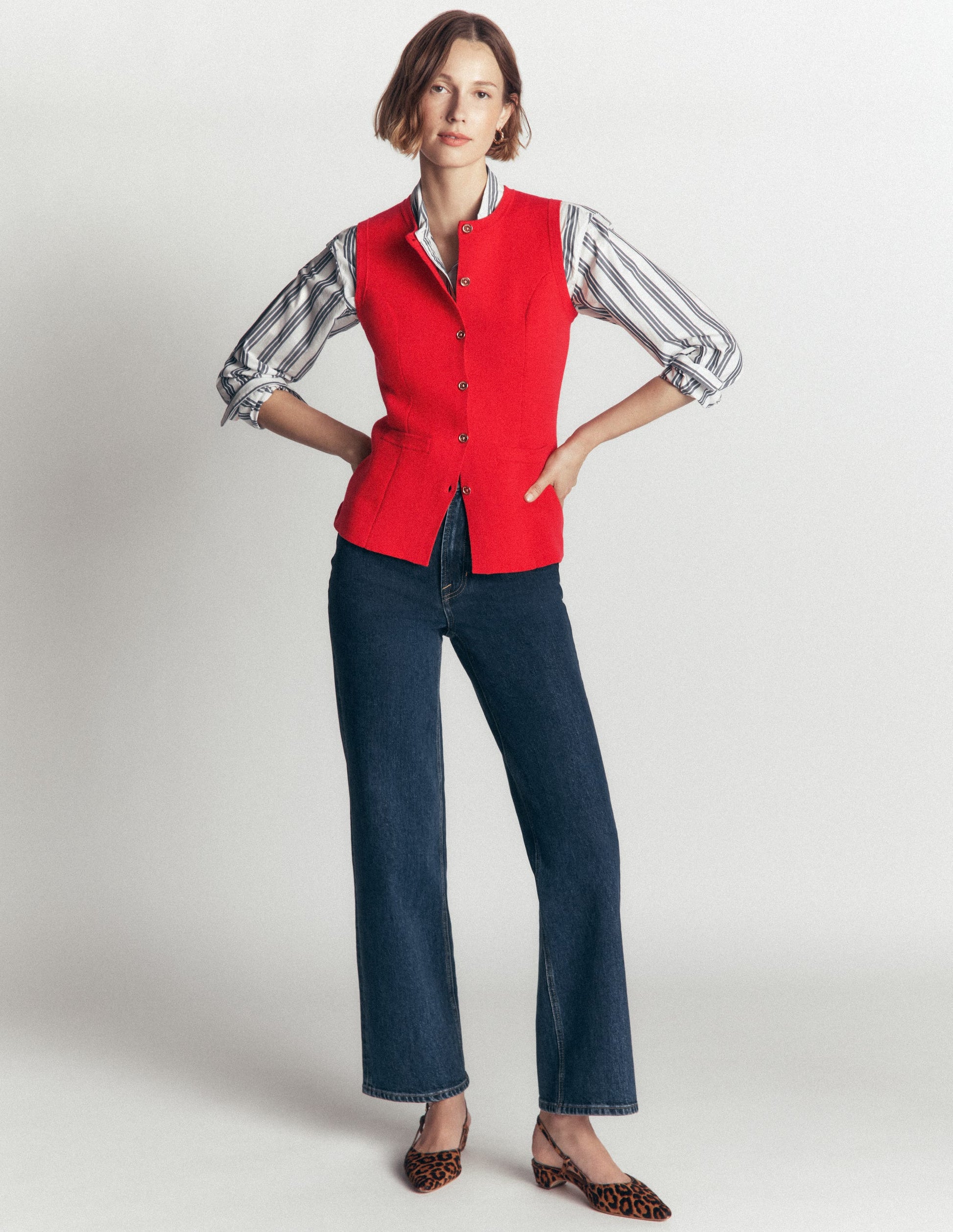 Crew Milano Knit Waistcoat-Poppy Red-7
