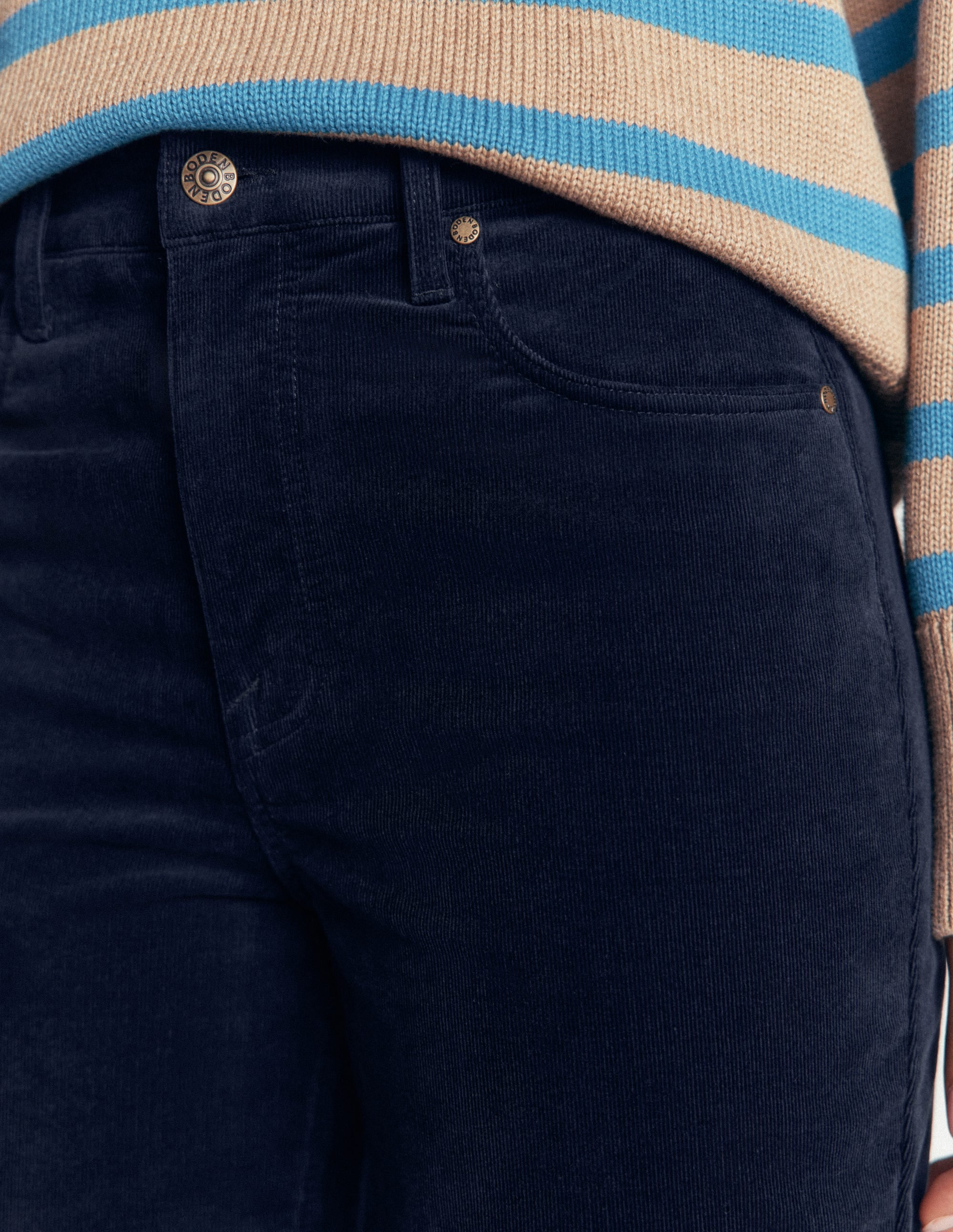 High Rise Cord Slim Jeans-Navy - Image 2