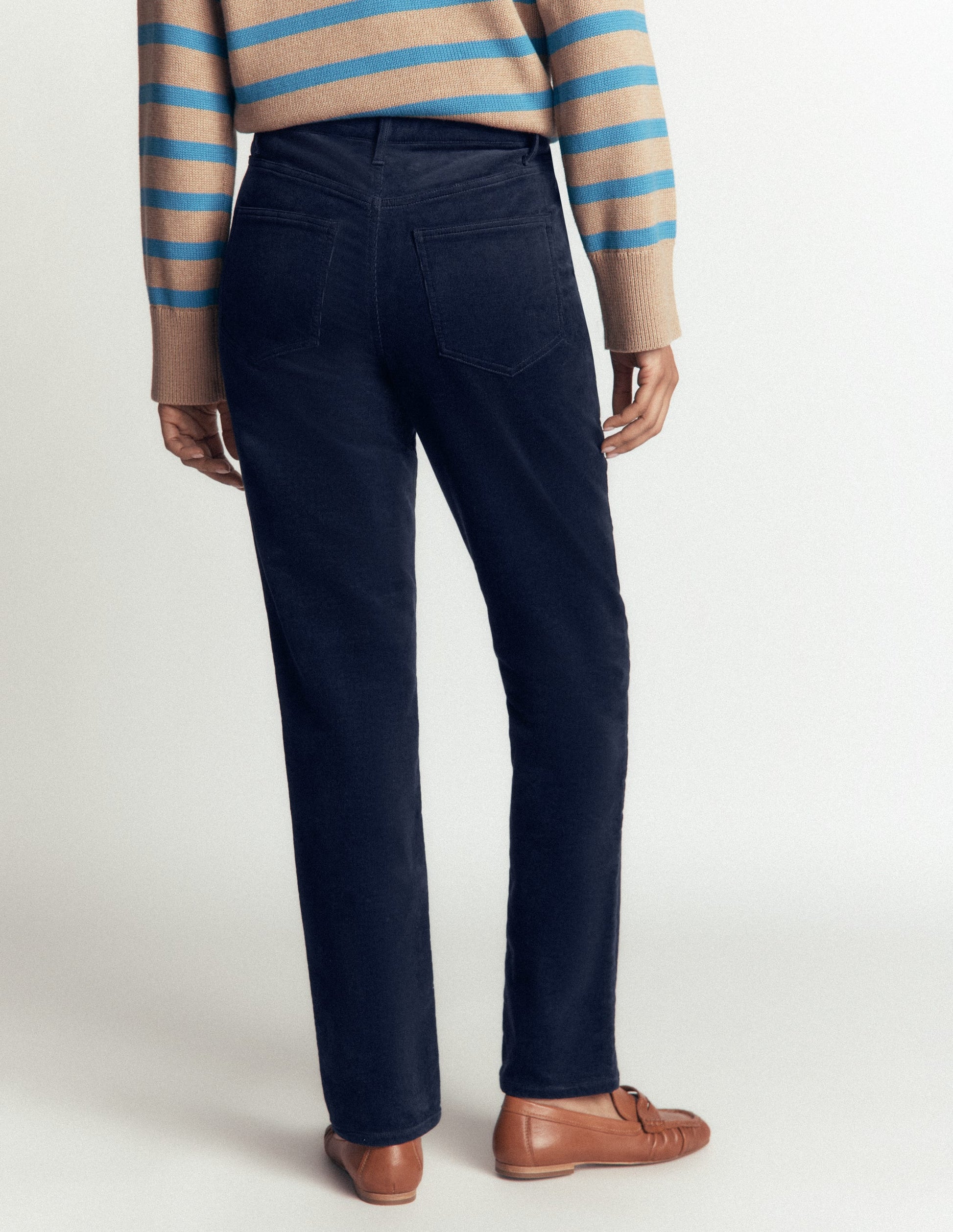 High Rise Cord Slim Jeans-Navy-3