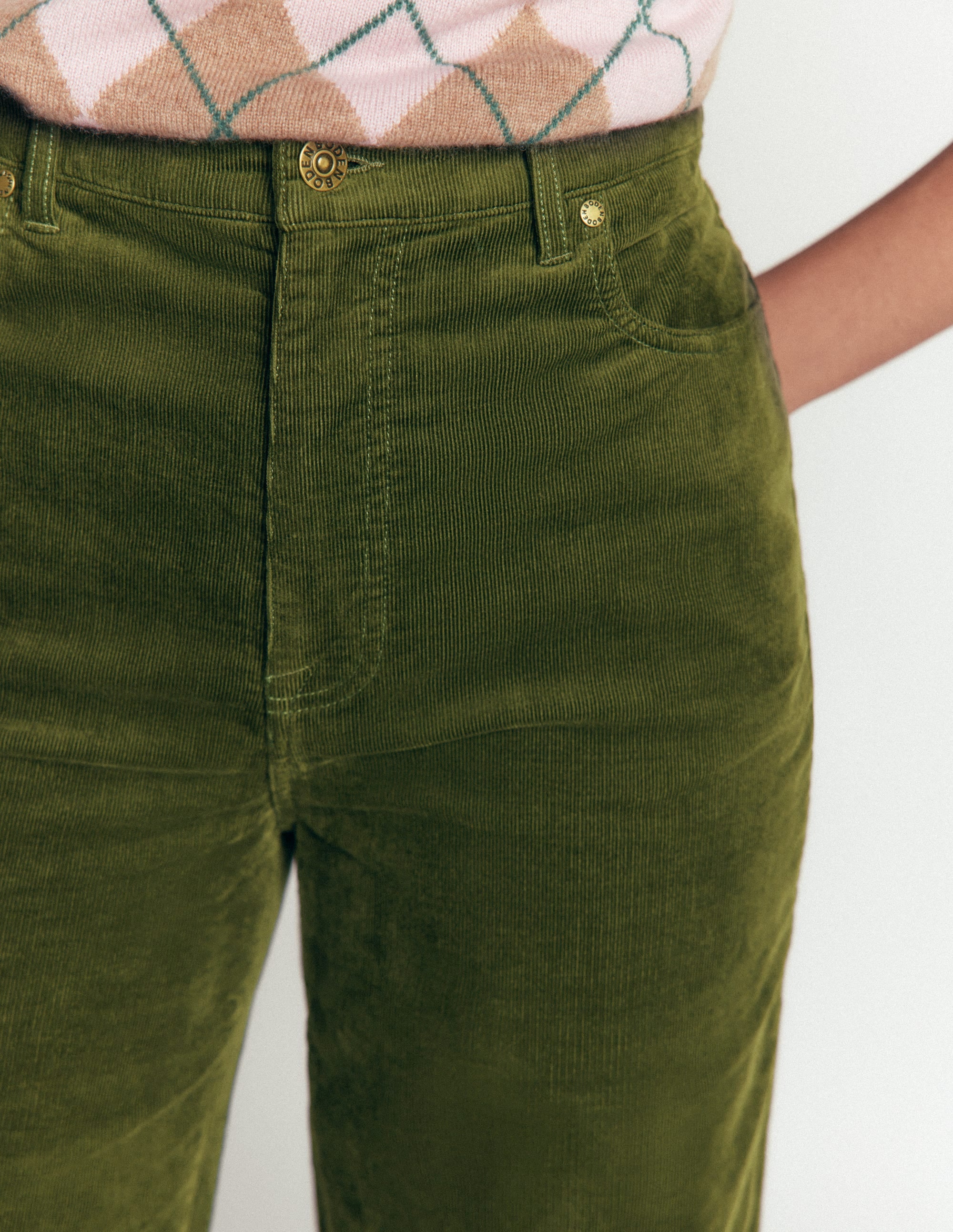 High Rise Cord Column Jeans-Chive - Image 2