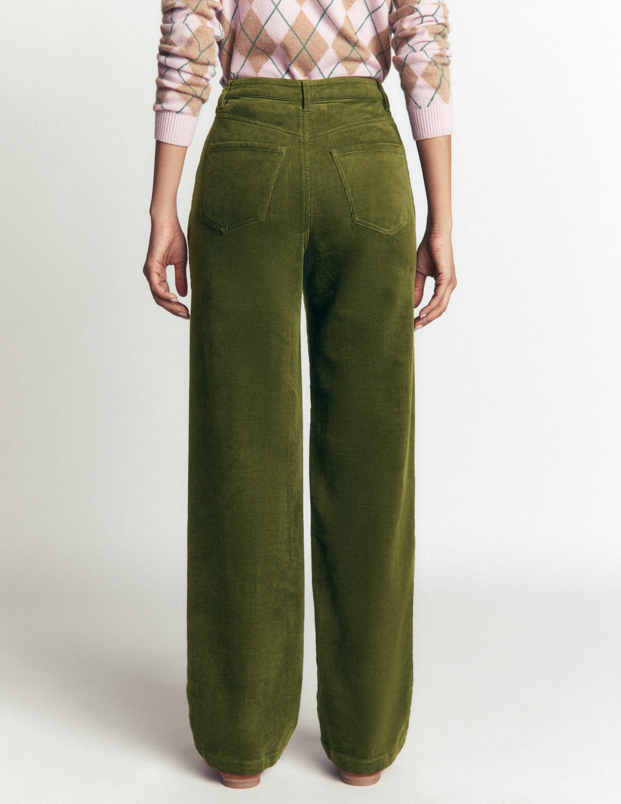 High Rise Cord Column Jeans-Chive - Image 3