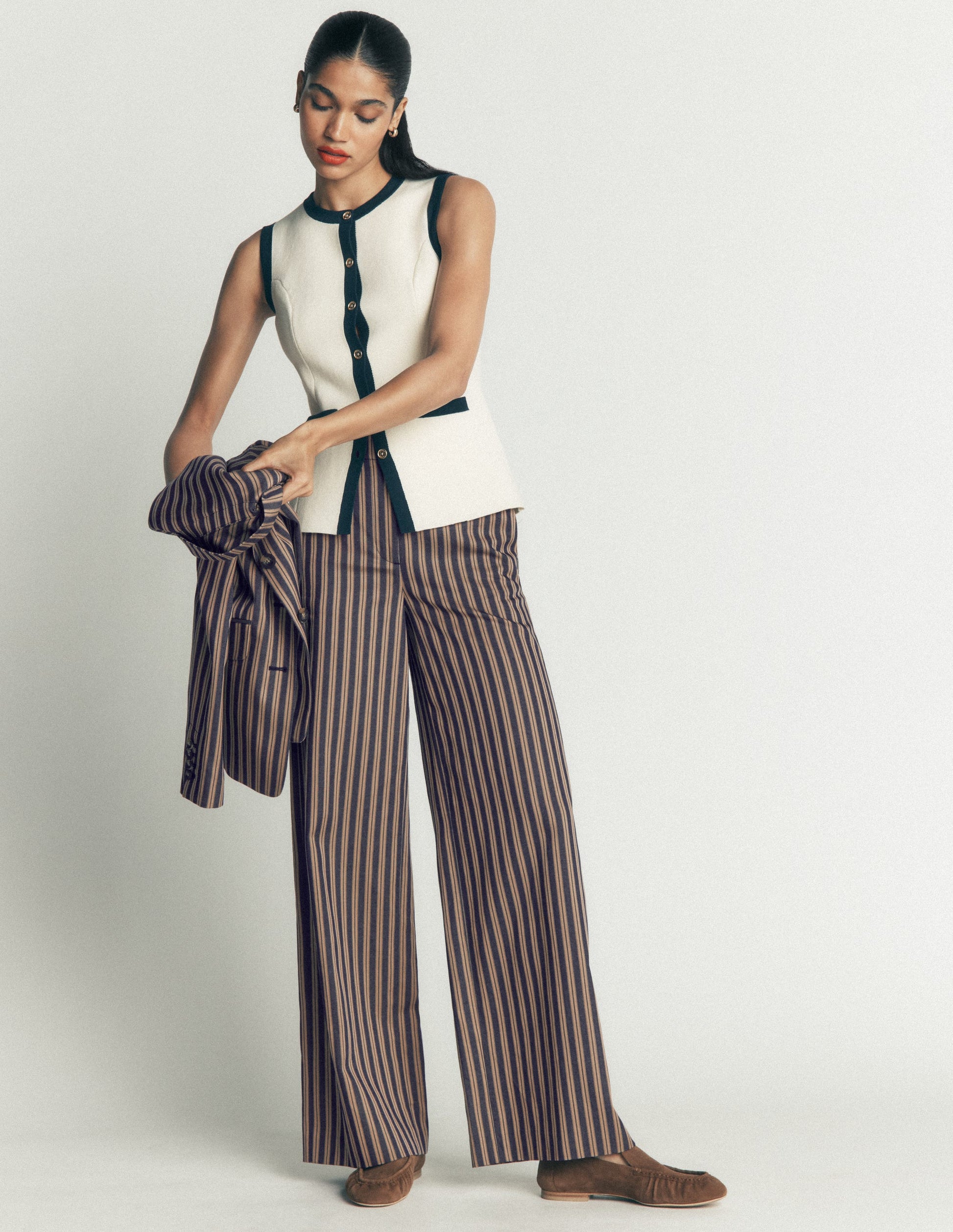 Belgravia Tailored Trousers-Navy, Camel Stripe-1