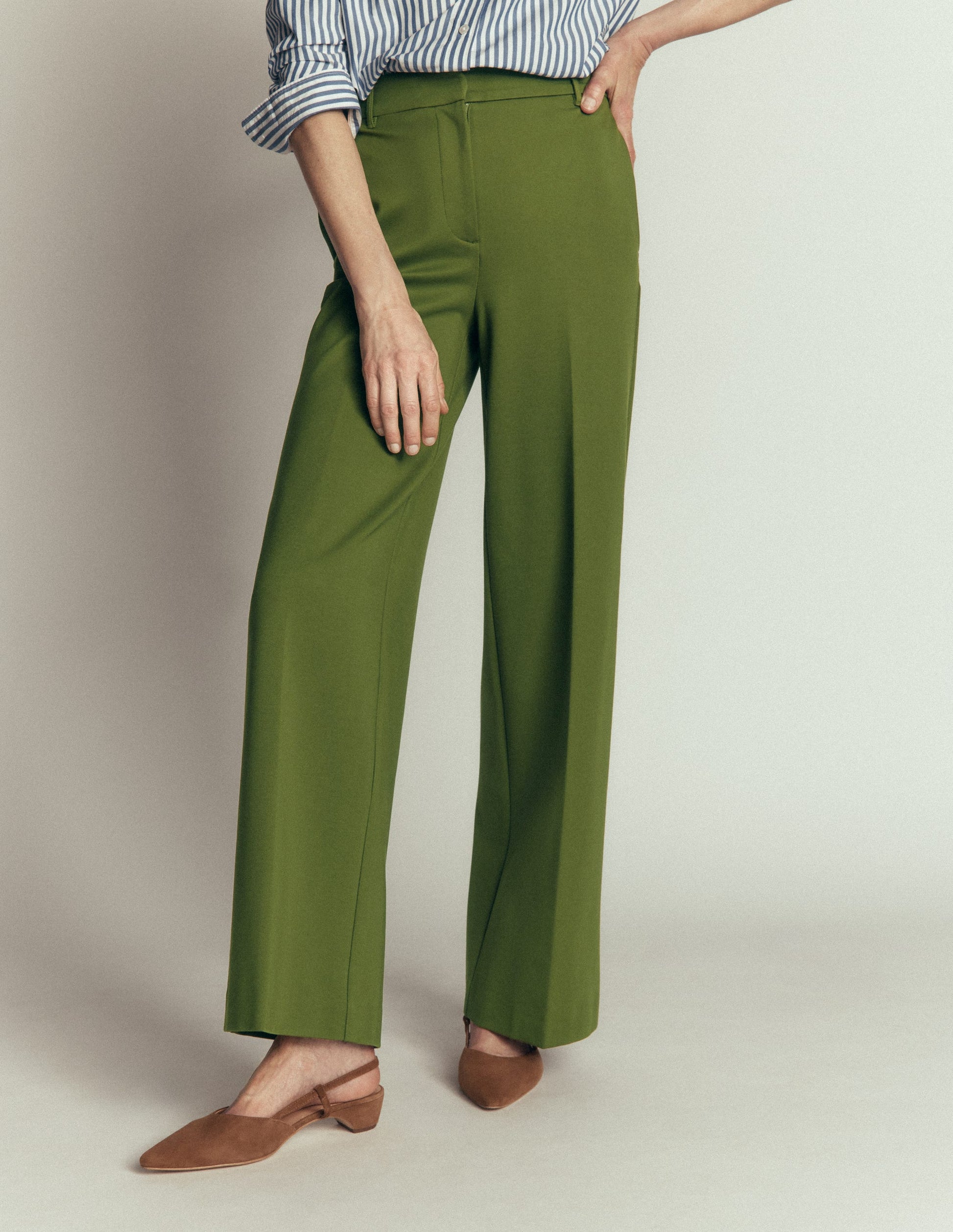Belgravia Ponte Trousers-Forest Green-3