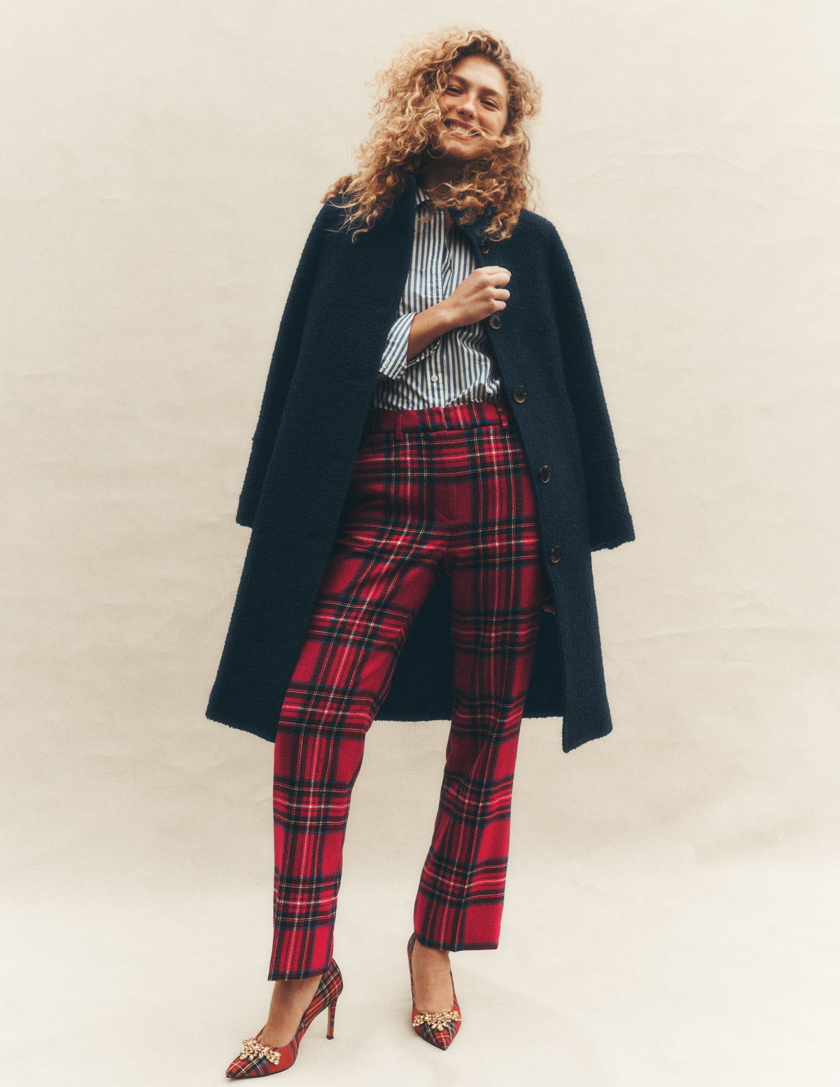Canonbury Wool Blend Trousers-Red Check - Image 1