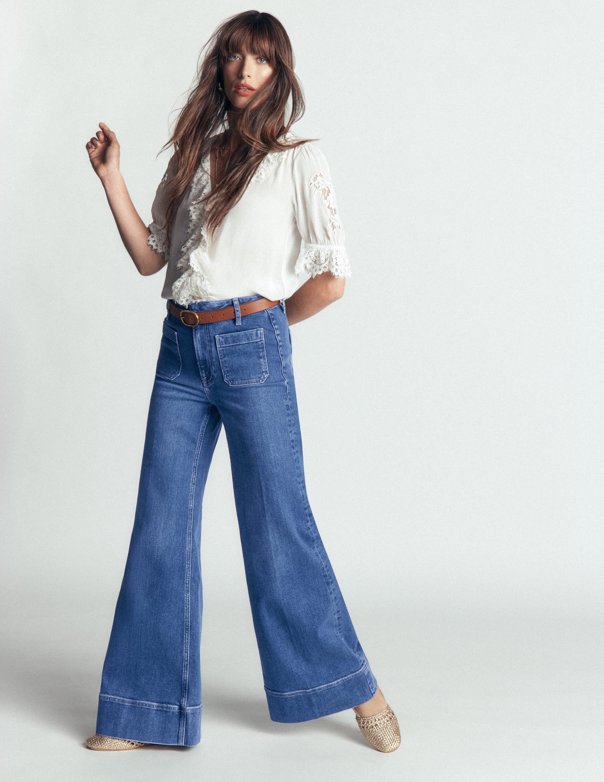Patch Pocket Flare Jeans-Midwash - Image 1