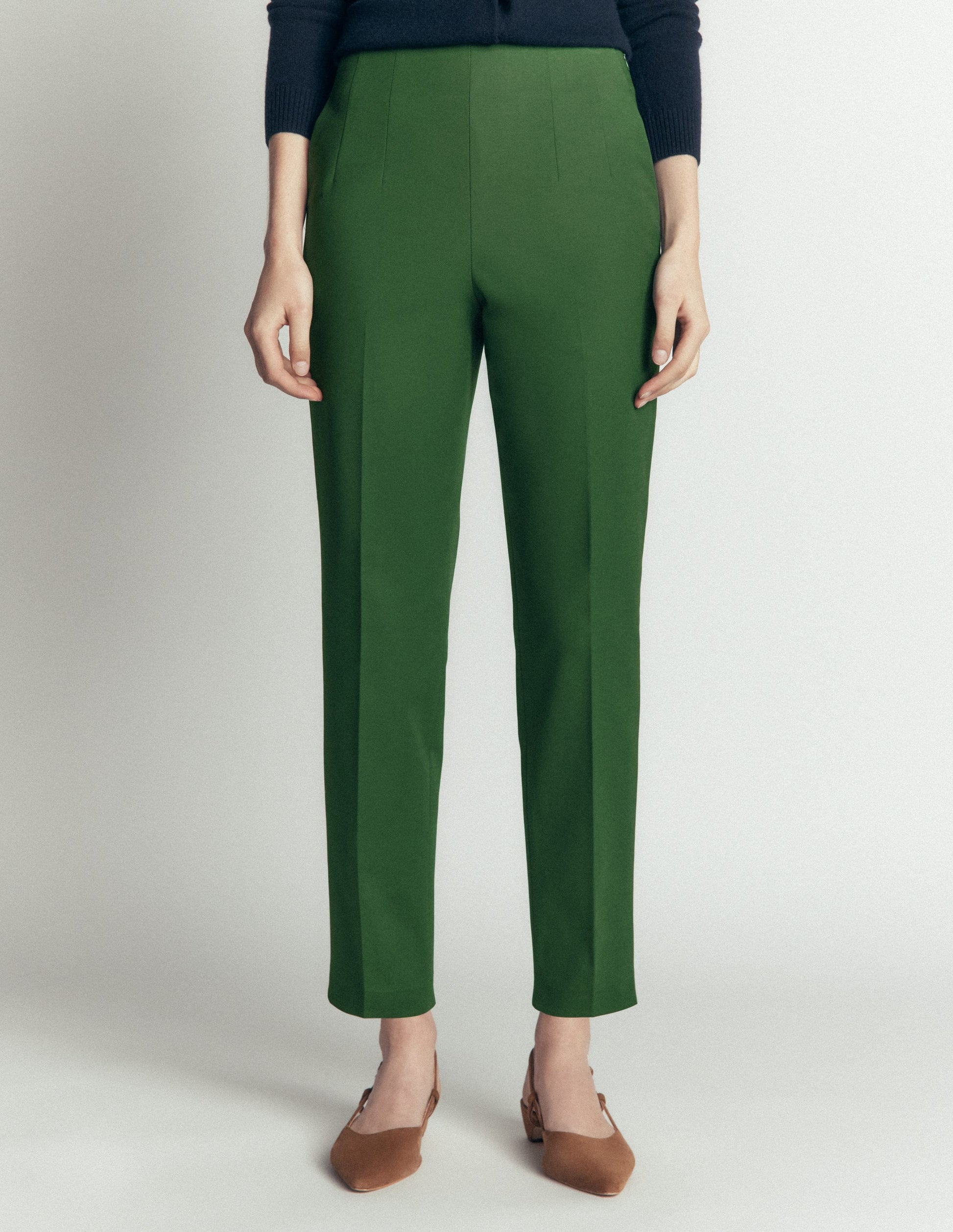 Slim Leg Cotton Trousers-Dark Green-4