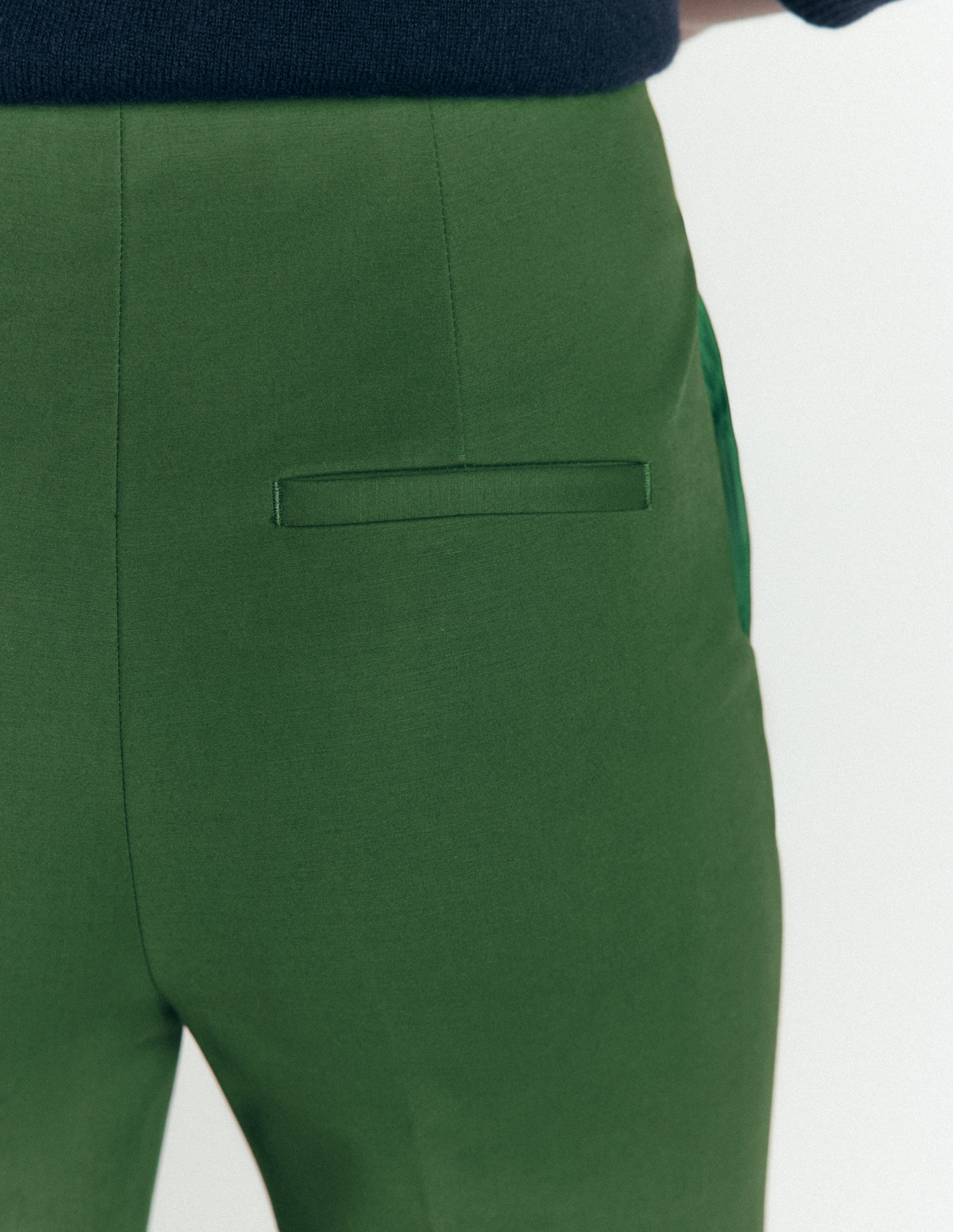 Slim Leg Cotton Trousers-Dark Green - Image 5