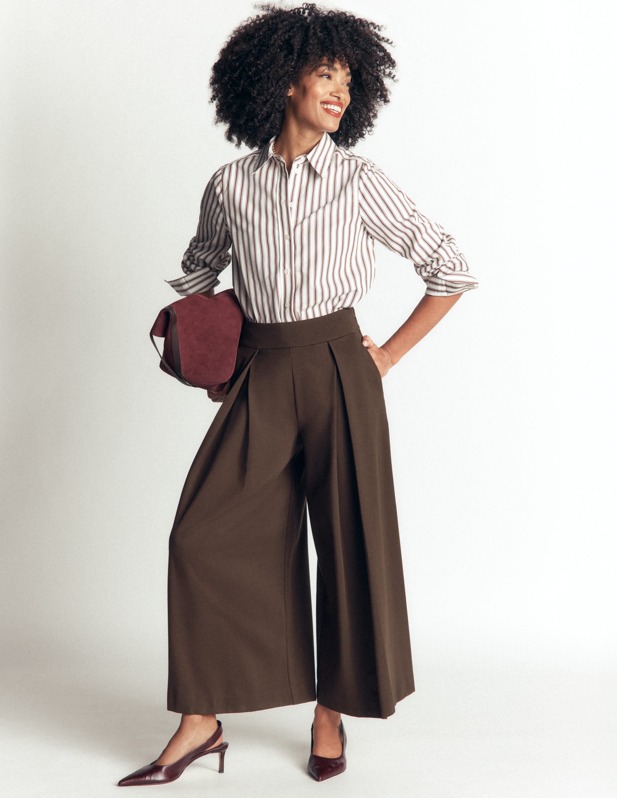 Single Pleat Ponte Culottes-Bitter Chocolate - Image 1
